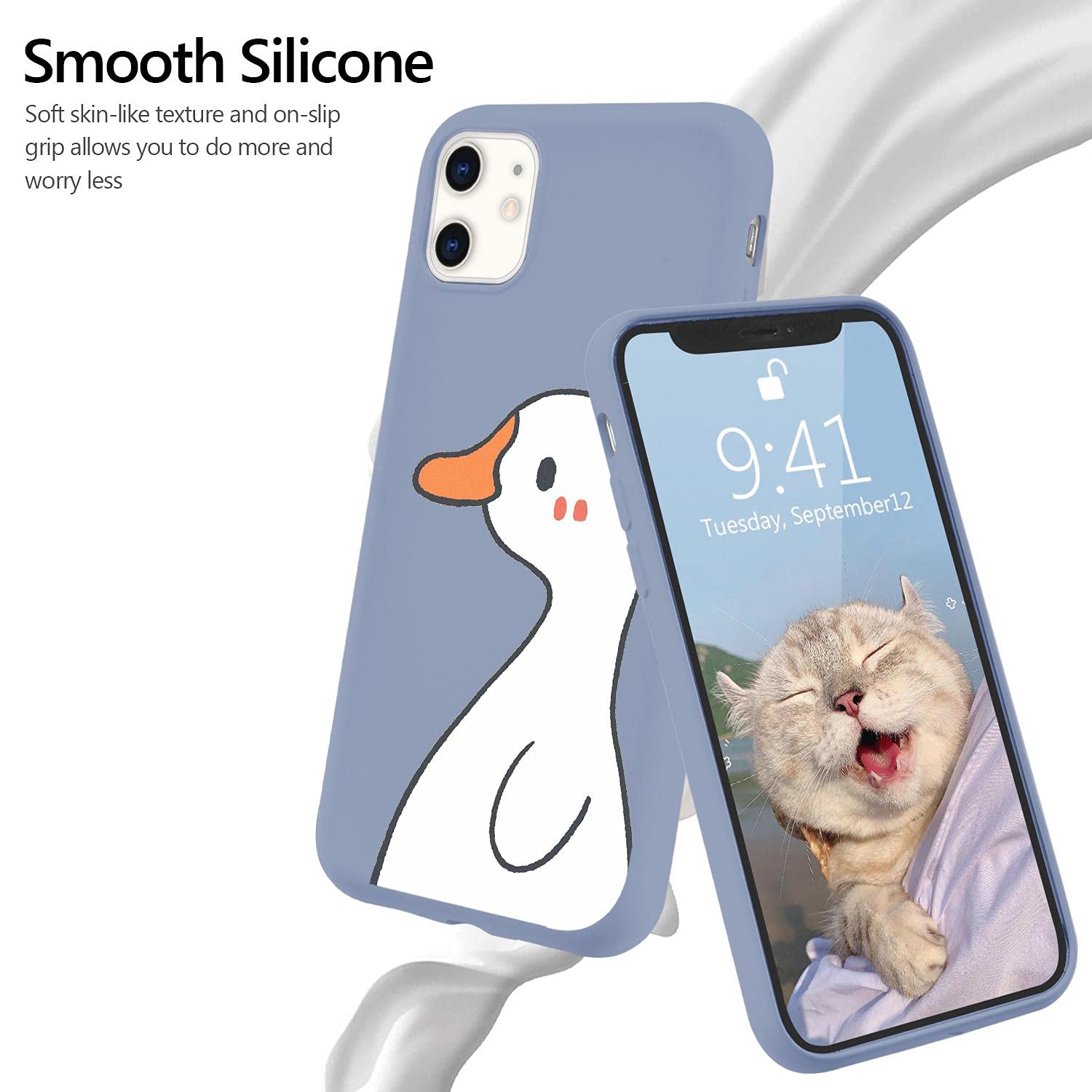 Cute Cartoon Duck iPhone 12 Mini Case - Kawaii Animal Blue Liquid Silicone Soft Gel Rubber Phone Cover for Women & Girls | Perfect Gift for Birthday, Valentine's Day & Everyday Protection