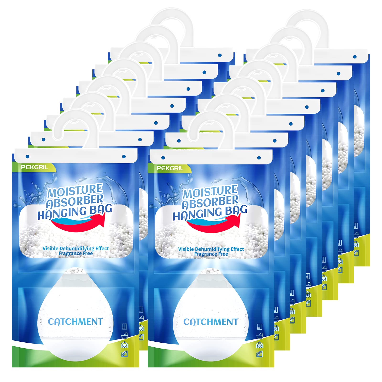 PEKGRIL Moisture Absorber Packets 14-Packs (15 oz Each) - Fragrance Free Hanging Dehumidifier Bags for Closet, Bathroom, Kitchen - 420g/Pack - Ideal for Damp Basements, Laundry Rooms & Storage Areas