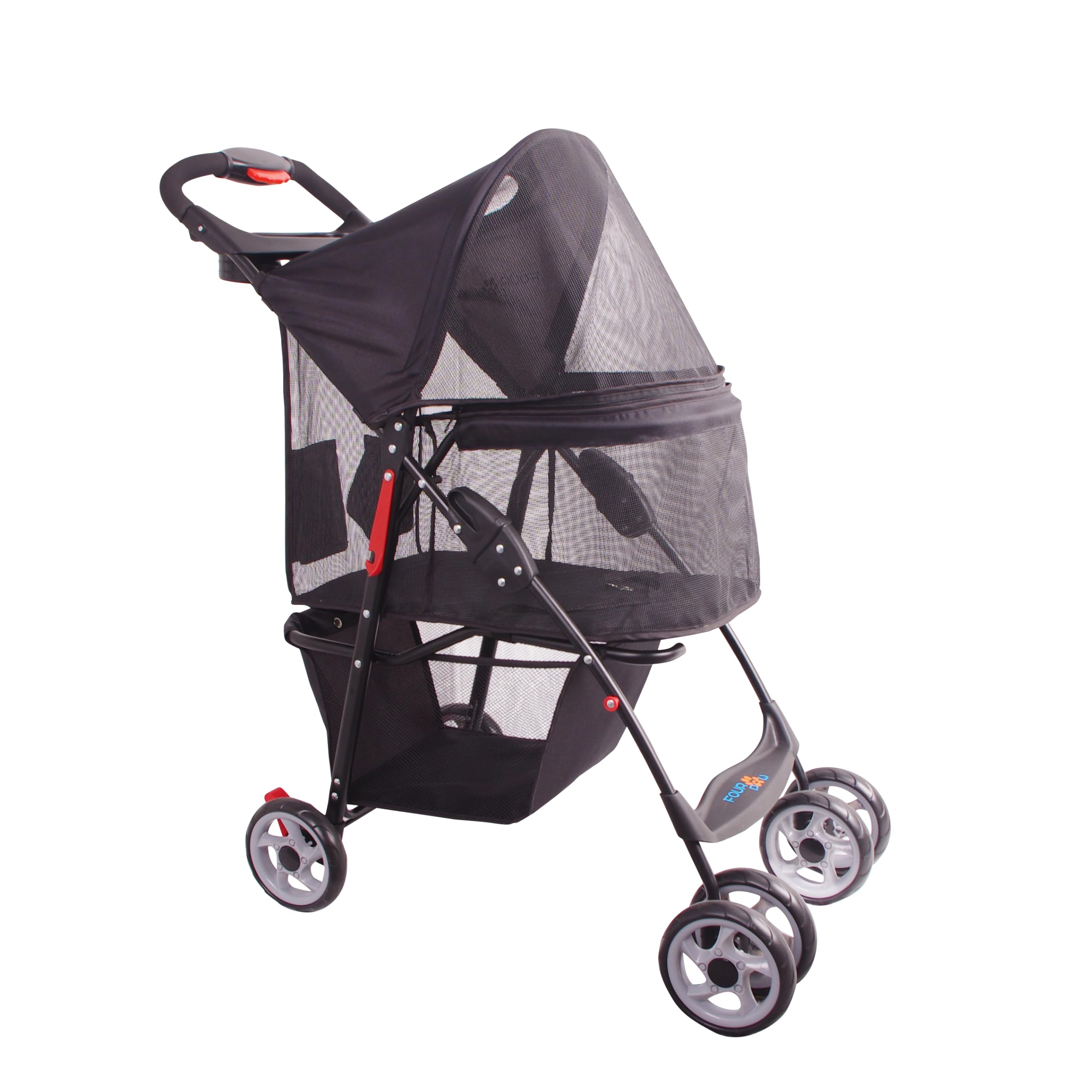 4-Wheel Full-Window Pet Stroller for Cats & Dogs - Foldable Travel Carrier with Storage Basket & Cup Holder | Perfect for Park Walks, Vet Visits & Shopping Trips
