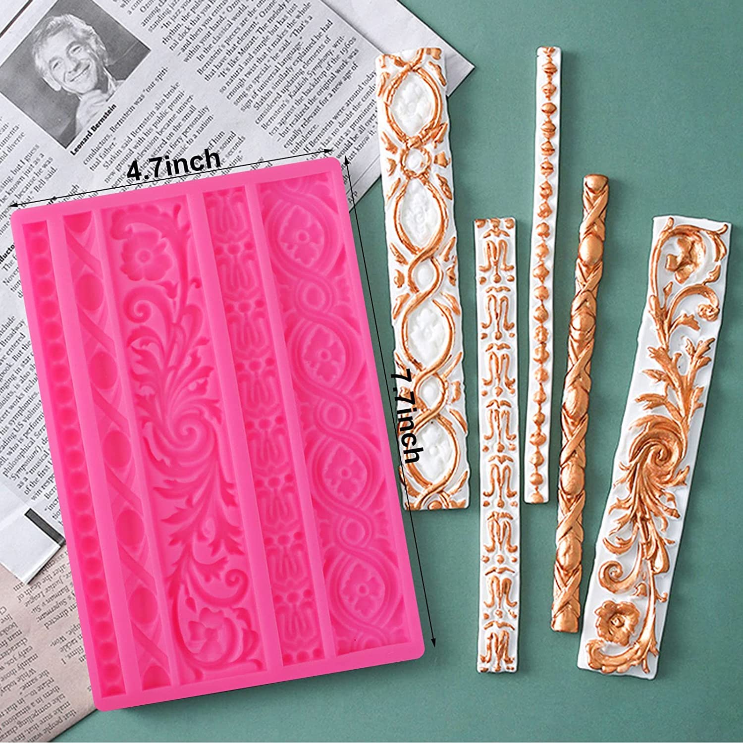 3-Piece Baroque Fondant Molds Set - Elegant Scroll Border Lace Silicone Molds for Cake Decorating, Candy Making, Chocolate Molds & Polymer Clay Crafts - Perfect for Wedding Cakes, Cupcakes and DIY Sugar Art Projects