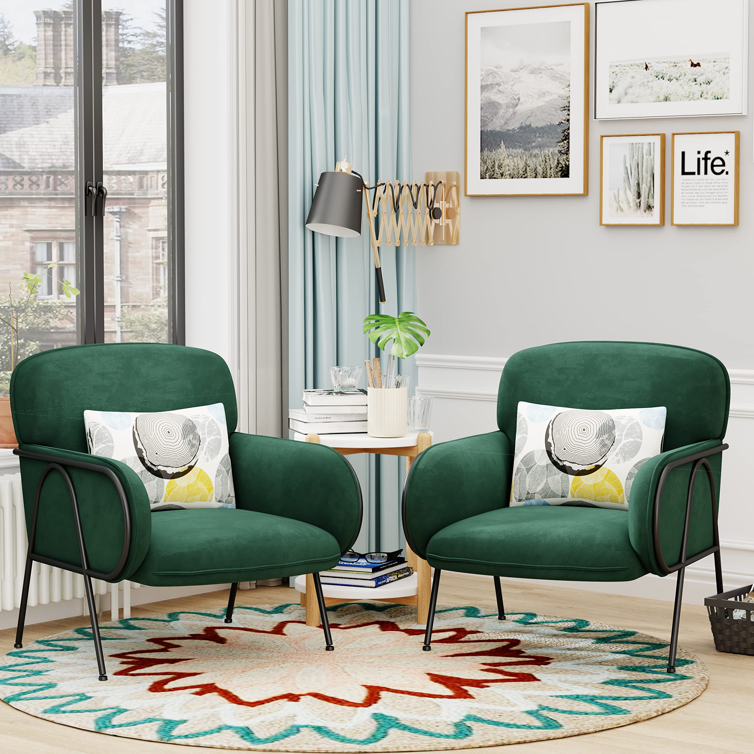 WENTMENT Velvet Accent Chair - Modern Upholstered Armchair with Sturdy Metal Legs, Comfortable Lounge & Reading Chair for Living Room, Bedroom, Hosting Room - Perfect for Relaxation, Reading & Home Decor (Green)