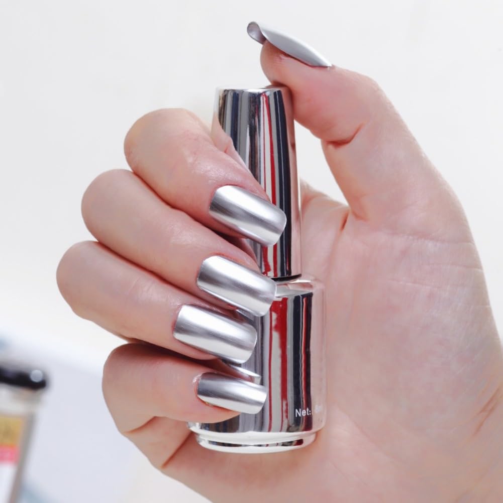 8ml Silver Mirror Nail Polish - Long Lasting Metallic Reflective Nail Lacquer for DIY Manicure - Perfect for Parties, Special Occasions & Night Out Glam Looks
