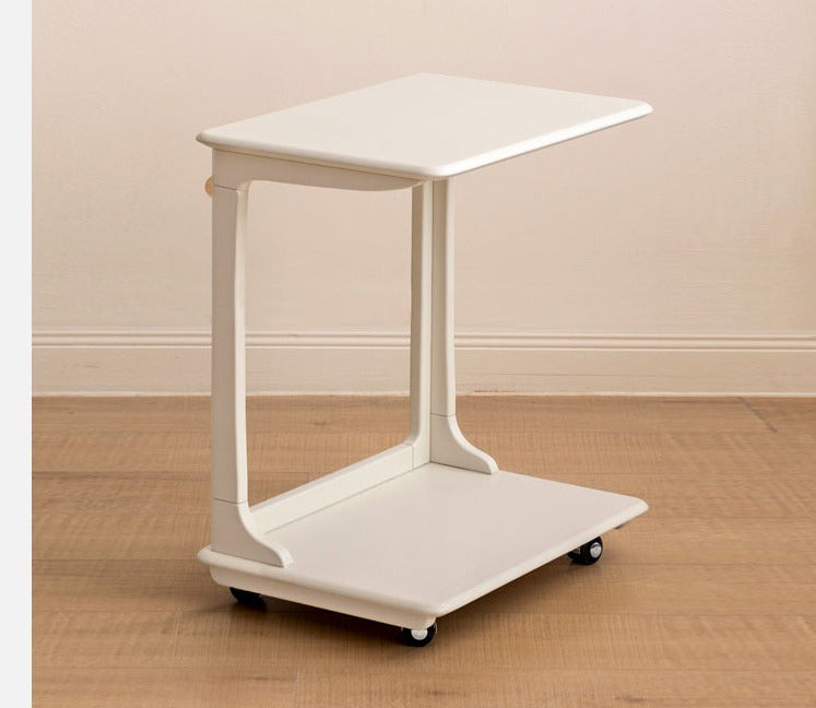 Birch Solid Wood Mobile Side Table - Lightweight Rolling End Table for Living Room, Bedroom, or Office - Perfect for Small Spaces and Easy Mobility
