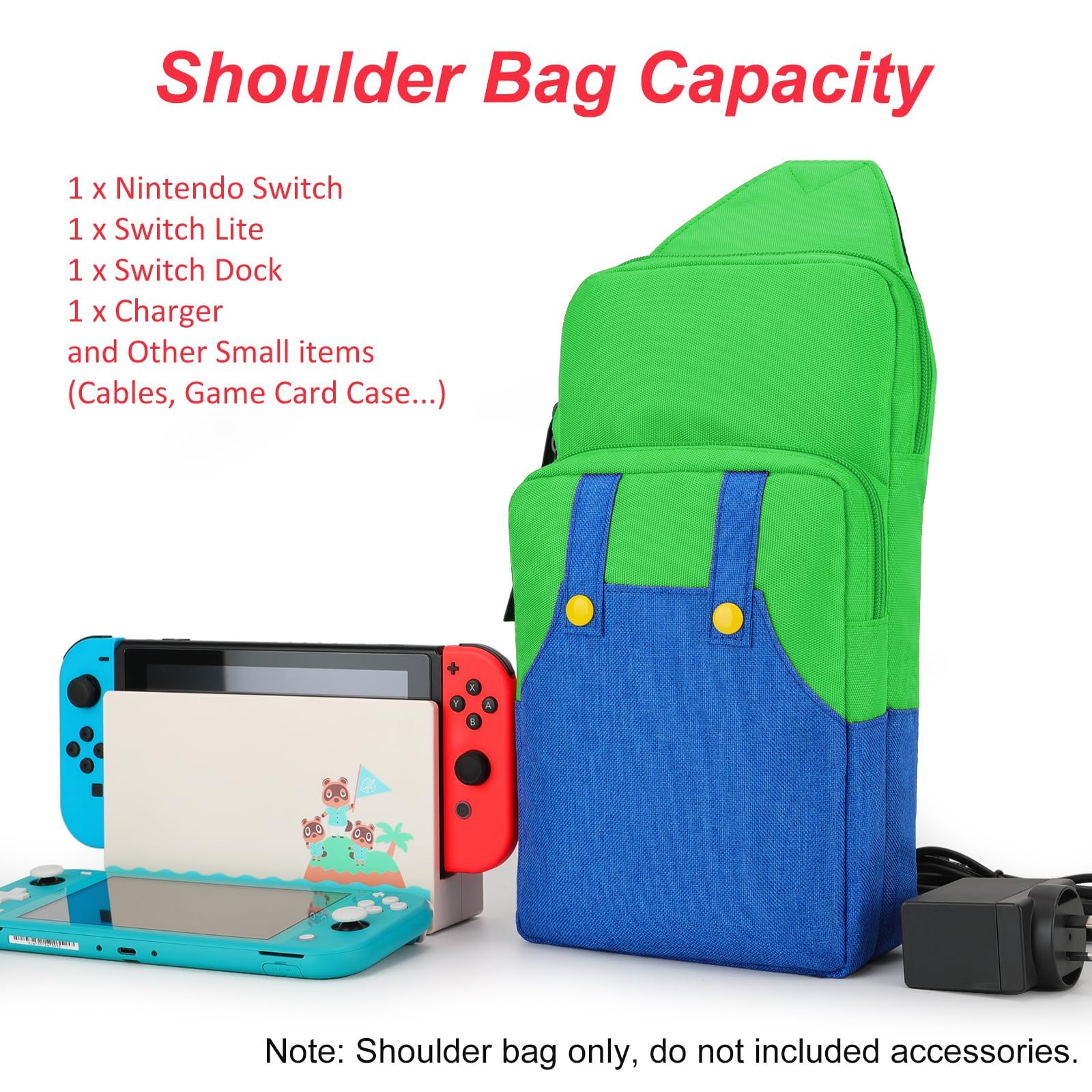Nintendo Switch/Lite/OLED Travel Bag - Portable Sling Crossbody Shoulder Backpack for NS Console, Charging Dock, Joy-Cons & Accessories (Green & Blue) | Perfect for Gaming on the Go, Travel & Daily Commute