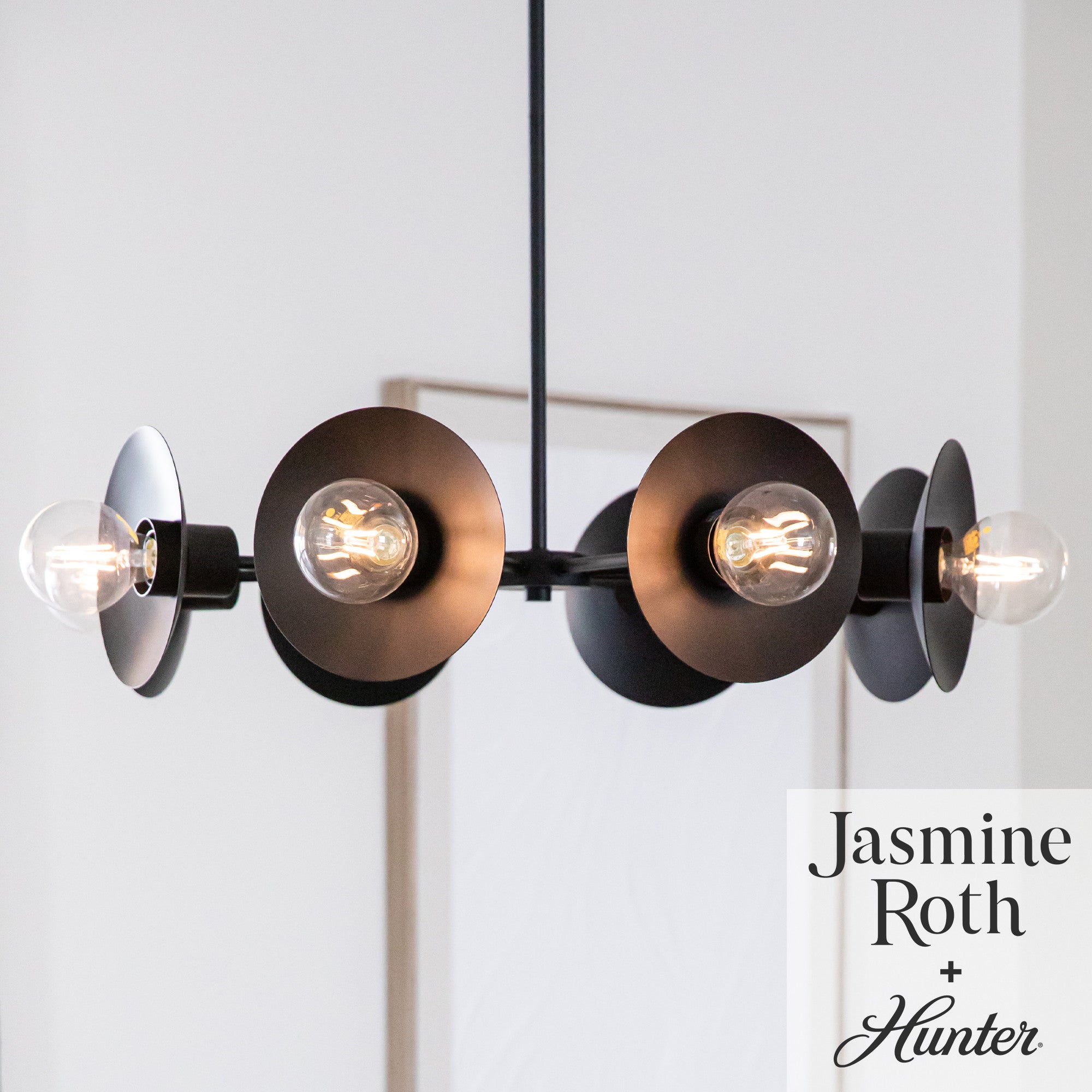 Hunter Fernando 8-Light Matte Black Chandelier Ceiling Fixture - Jasmine Roth Collection | Modern Farmhouse Lighting for Dining Room, Living Room & Bedroom
