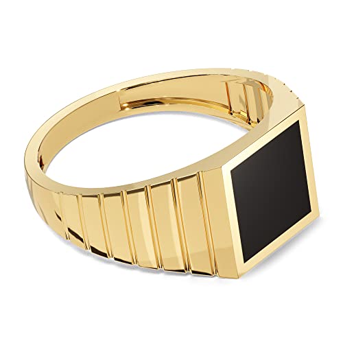 14K Solid Gold Black Signet Ring for Men & Women - Yellow, Rose & White Gold Minimalist Statement Ring - Perfect for Weddings, Gifts & Everyday Luxury Jewelry