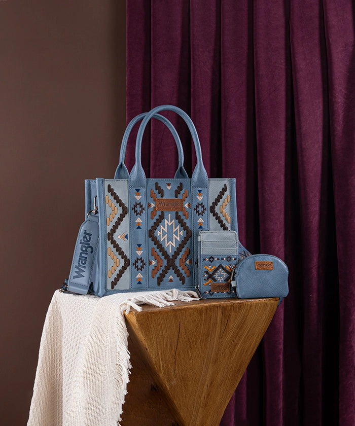 Wrangler Aztec Embroidered Whipstitch Tote Bag for Women - Stylish Boho Shoulder Bag for Travel, Beach & Shopping
