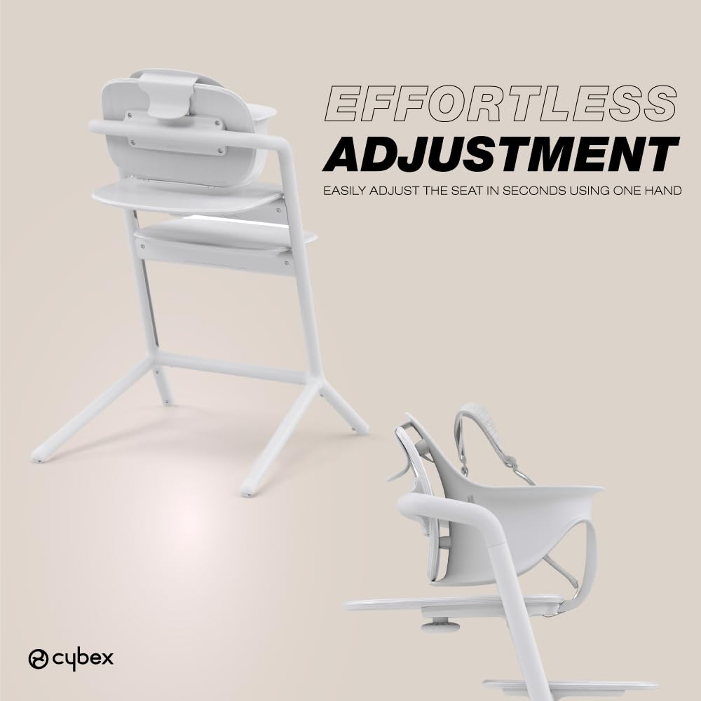 Cybex LEMO 3-in-1 Convertible High Chair with Baby Set & Snack Tray - Adjustable Height & Depth, Anti-Tip Wheels - Modern White Design for Infants 6+ Months to Adults - Perfect for Dining, Feeding & Playtime