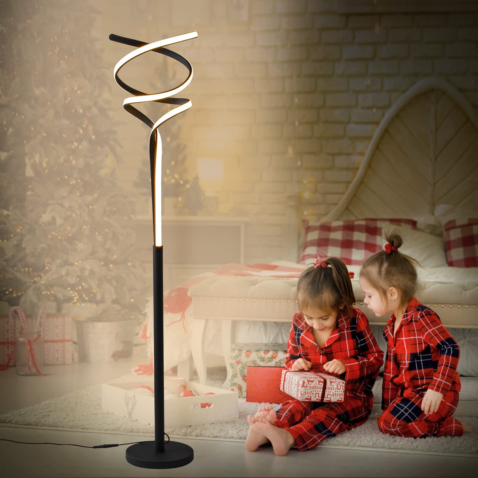 Modern LED Floor Lamp for Living Room & Bedroom - 40W 2500LM Bright Black Standing Light with Remote Control, 3-Color Dimmable, 63