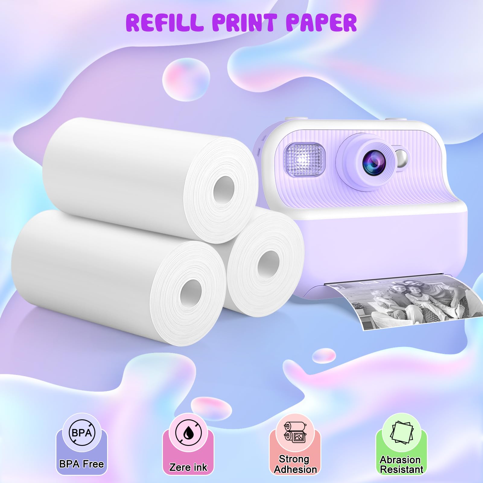 Kids Instant Print Camera Thermal Paper Refill - 6 Rolls Replacement Printing Paper for Toddler Camera | Fun Photo Printing for Parties, Travel & Creative Play