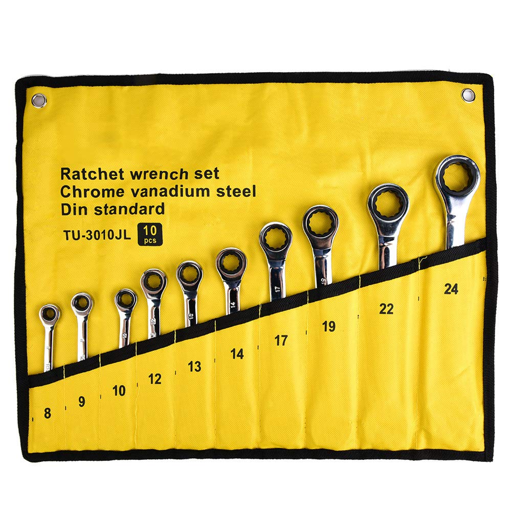 Agatige 10-Piece Ratchet Spanner Set, 8-24mm Ratcheting Wrench with Socket - Perfect for Automotive Repair, Plumbing & DIY Home Projects