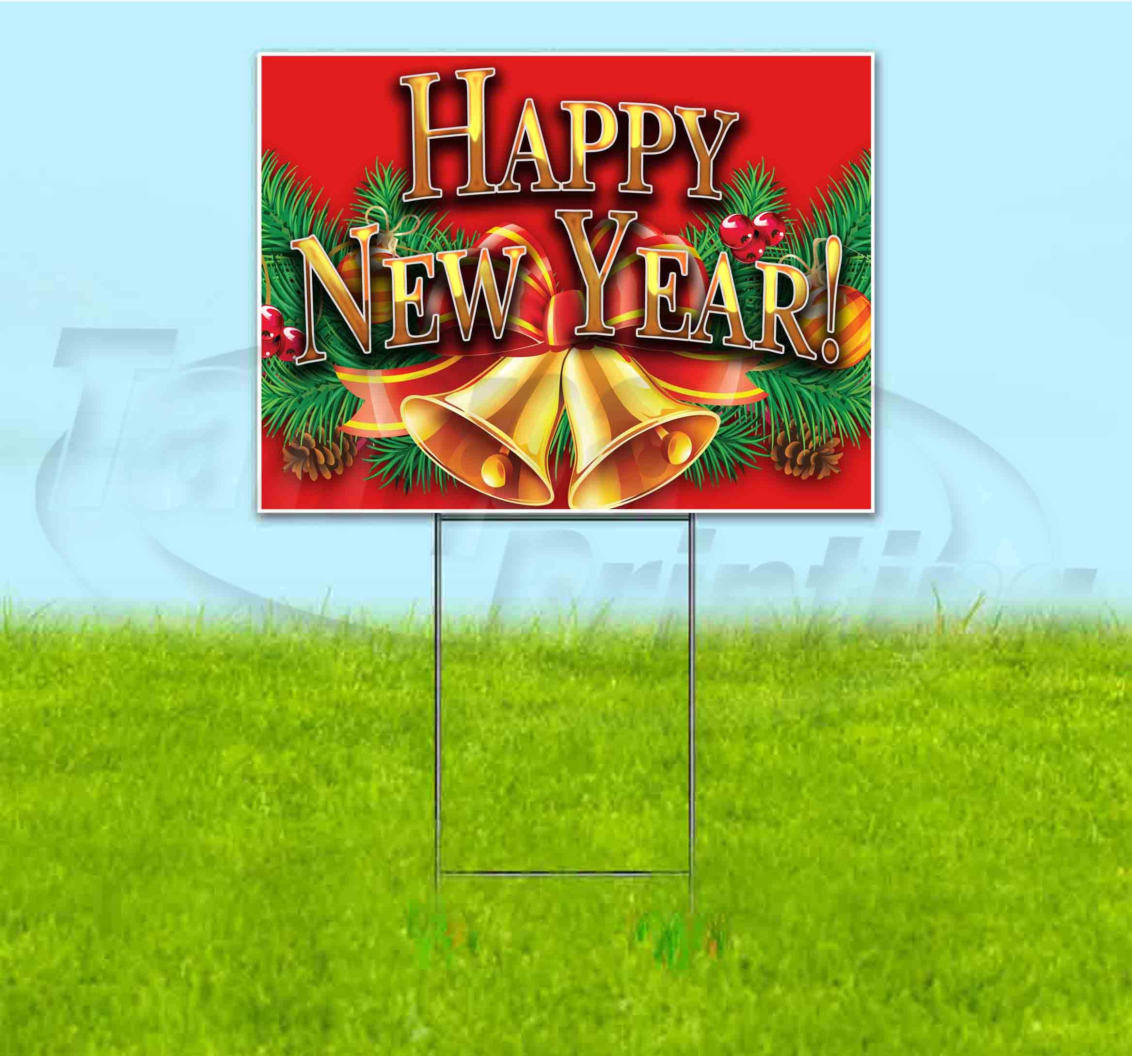 Happy New Year 18x24 Inch Yard Sign with Metal Step Stake - Bulk Discounts & Multi-Packs Available - Perfect for Holiday Lawn Decorations & Neighborhood Celebrations