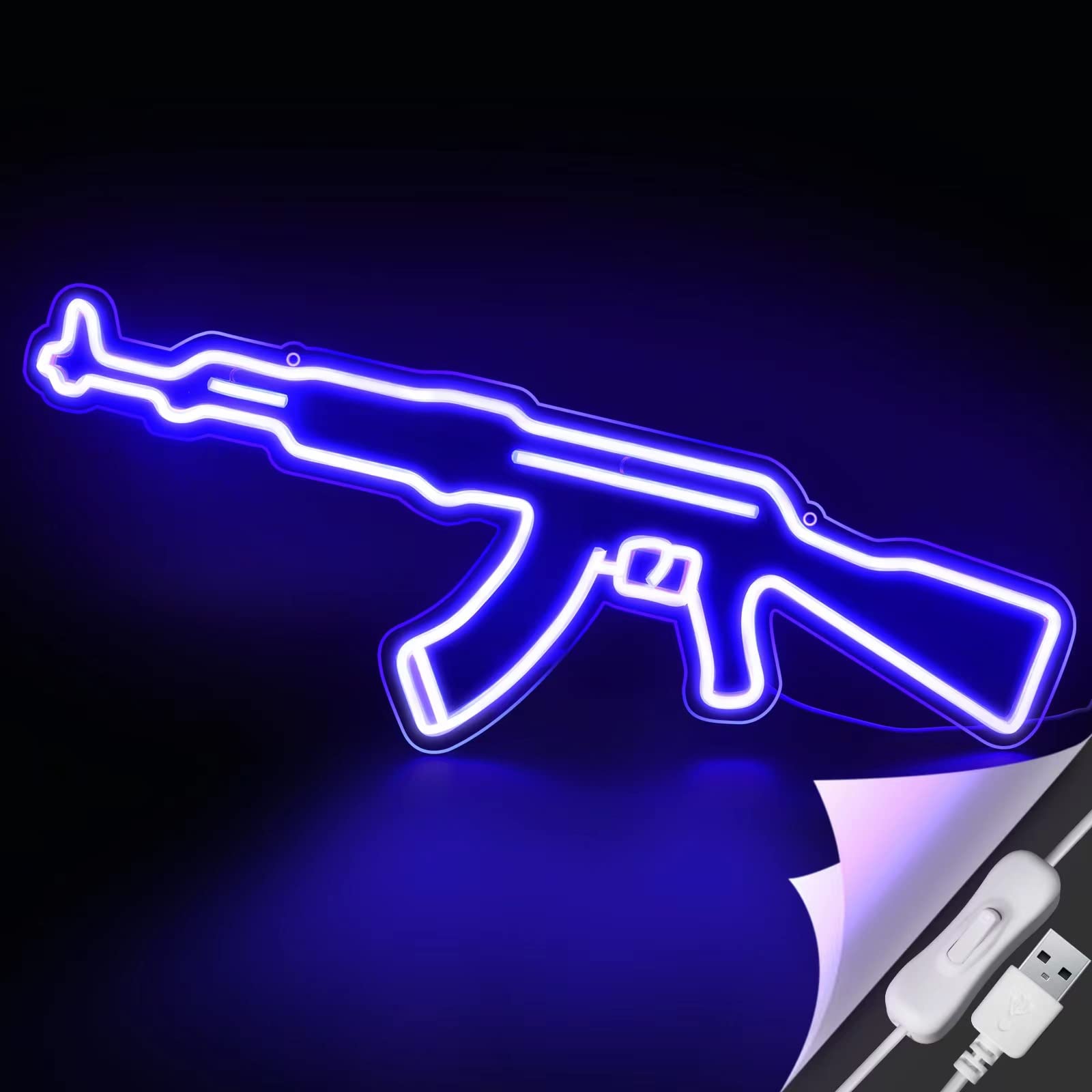 AK-47 Neon Sign - Custom LED Wall Art for Man Cave, Bar & Gaming Room Decor - Rifle & Gun Themed Glowing Neon Light for Bedroom & Home