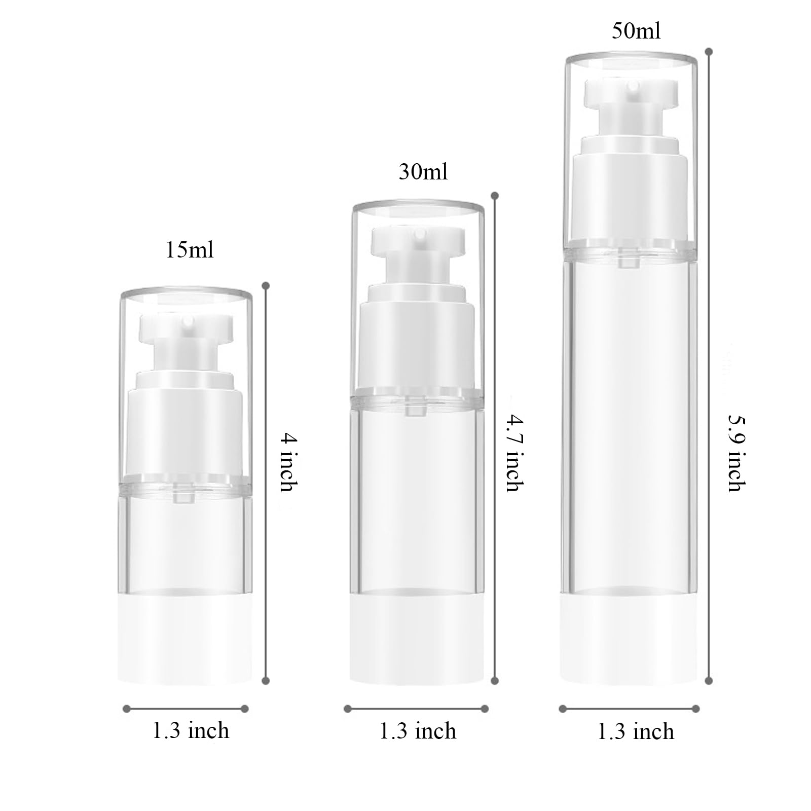 Qeuly 3 Pack 0.5 oz Airless Pump Bottles - Travel Size Refillable Cosmetic Dispensers for Lotion, Foundation, Moisturizer & Shampoo | Leak-Proof Toiletry Containers for Makeup, Skincare & Travel Essentials