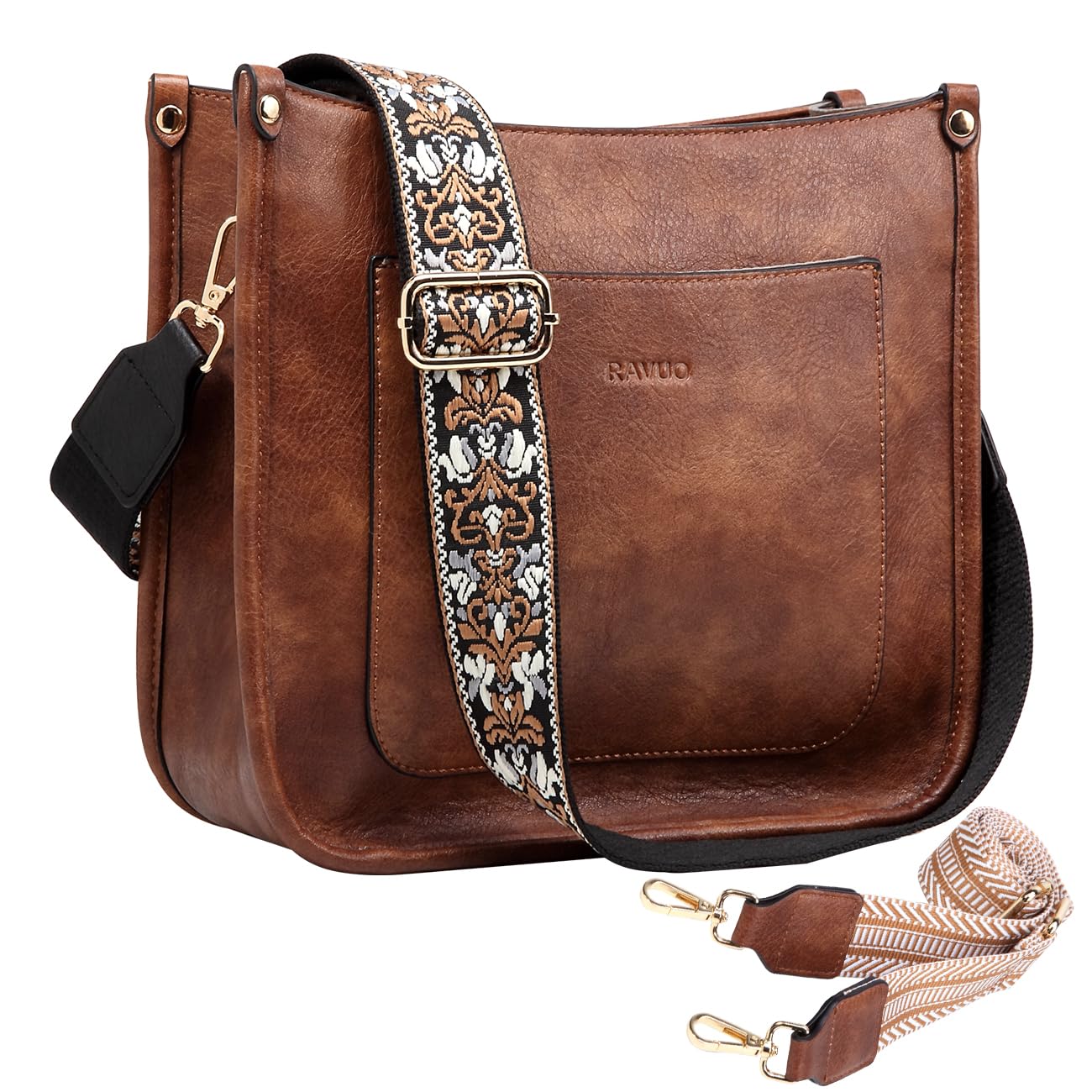 RAVUO Vegan Leather Crossbody Bag for Women - Adjustable Straps, Stylish & Lightweight for Daily Use