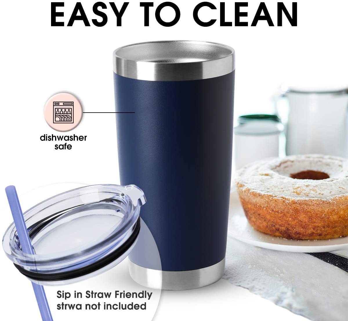 HASLE OUTFITTERS 20oz Stainless Steel Tumblers with Lid - Double Wall Vacuum Insulated Coffee Mugs for Hot & Cold Drinks - Keeps Beverages Hot/Cold for Hours - Perfect for Office, Travel, Camping & Outdoor Activities (20oz-Navy, 12 Pack)