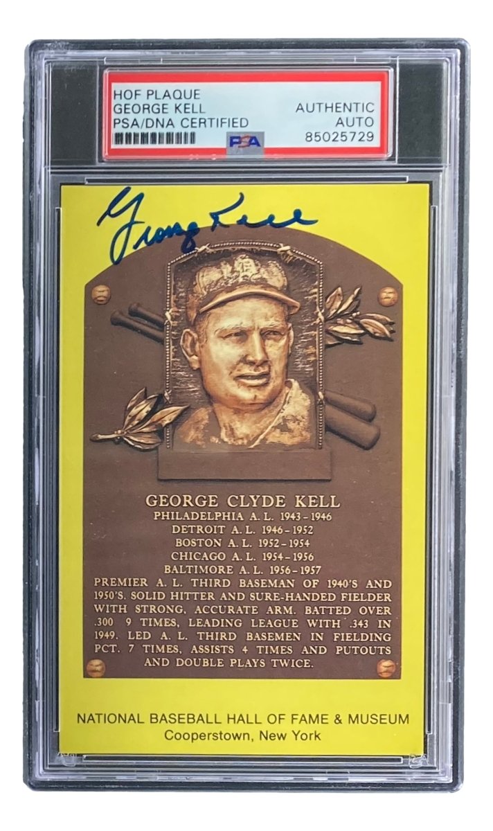 George Kell Autographed 4x6 Detroit Tigers Hall of Fame Plaque Card with PSA/DNA Certification #8502729 - Perfect for Sports Memorabilia Collectors and Baseball Fans Display