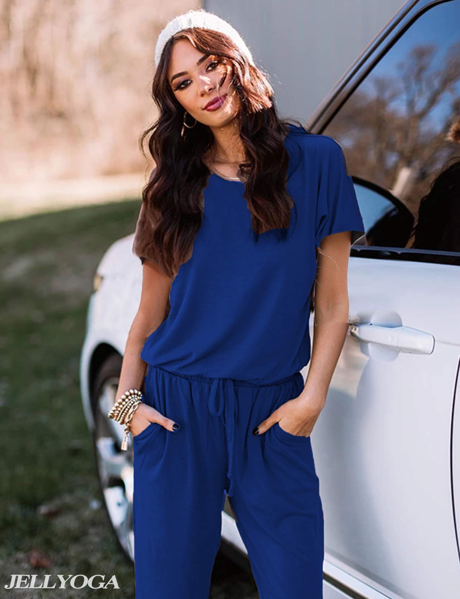 Women's 2-Piece Lounge Set - Short Sleeve & Pants for Home & Travel