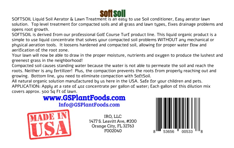 SOFTSOIL Liquid Soil Aerator & Lawn Treatment - 5 Gallon Concentrate for Healthier Grass | Improves Drainage & Root Growth | Perfect for Lawns, Golf Courses & Sports Fields