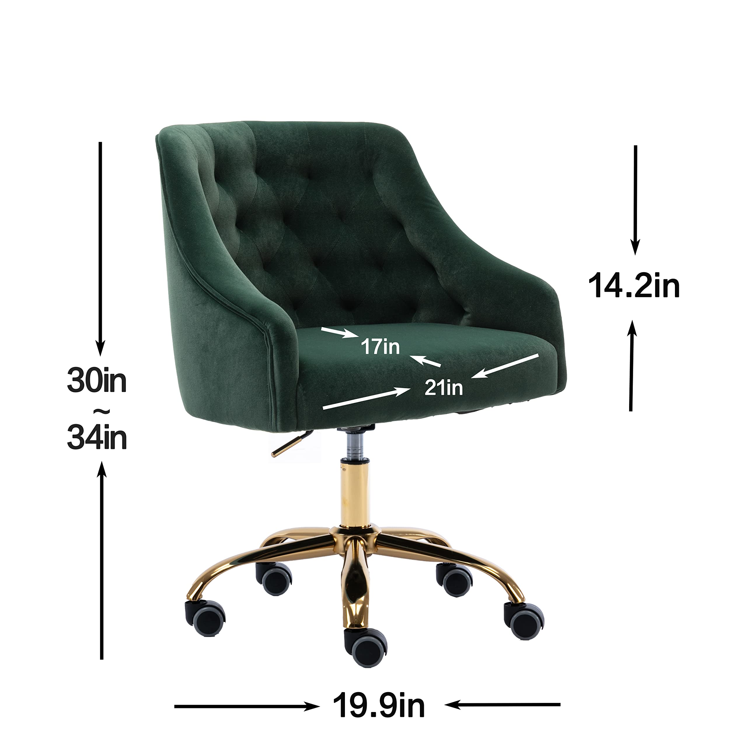 Ergonomic Velvet Swivel Office Chair with Wheels & Height Adjustment - Modern Home Desk Chair for Work, Study, Makeup Vanity - Perfect for Living Room, Bedroom & Home Office (Dark Green)