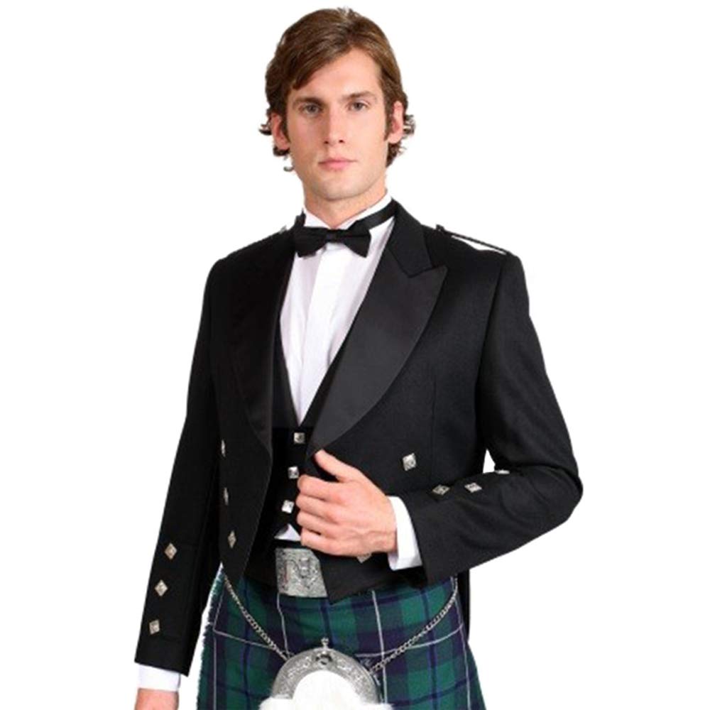 Men's Black Prince Charlie Wedding Kilt Jacket with Coatee Vest - Formal Scottish Highland Attire for Weddings, Ceilidhs & Special Occasions