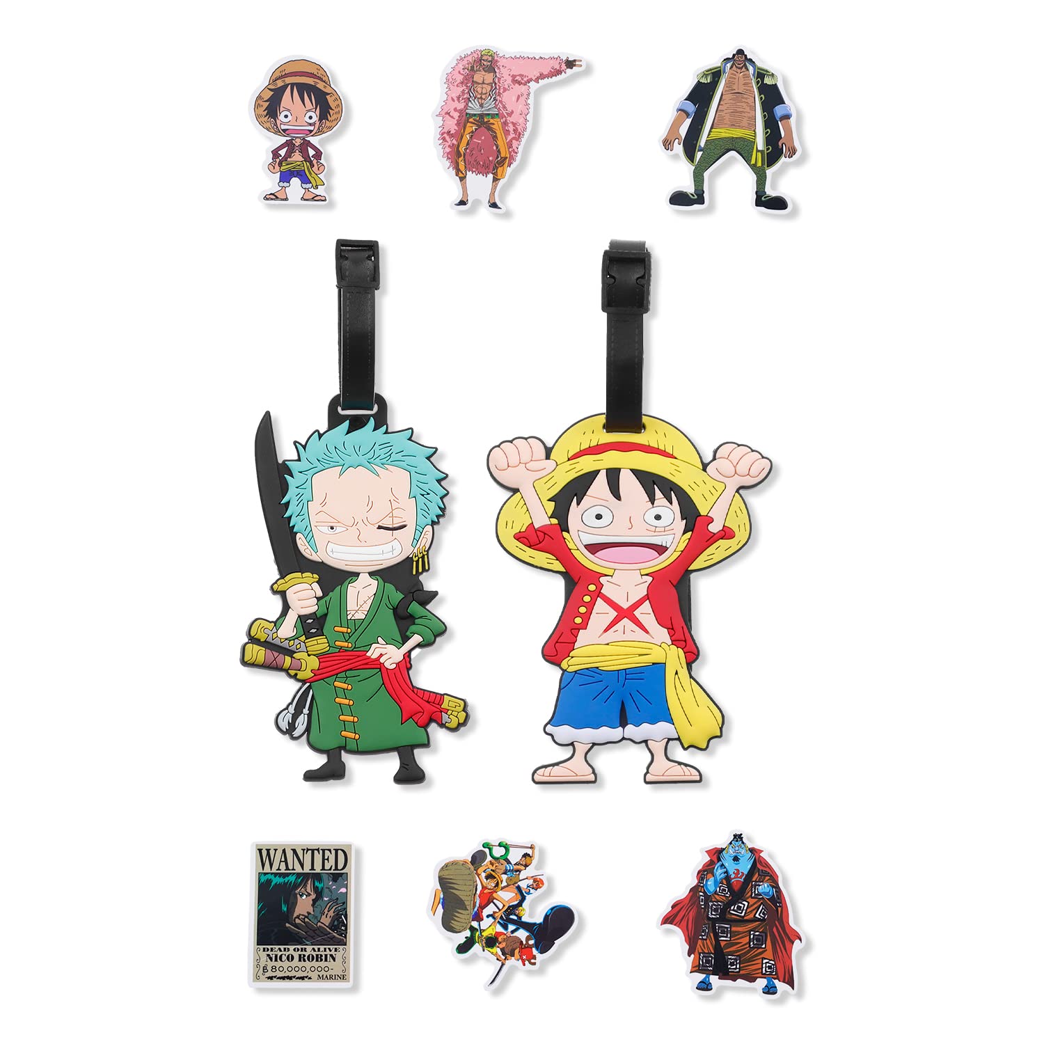 2PCS Anime One Piece Silicone Luggage Tags with Chopper Stickers - Cute Travel ID Tags for Suitcases & Backpacks - Perfect Gift for Boys & Anime Fans (Luffy & Zoro Design) - Great for Air Travel, School Bags & Cosplay Accessories