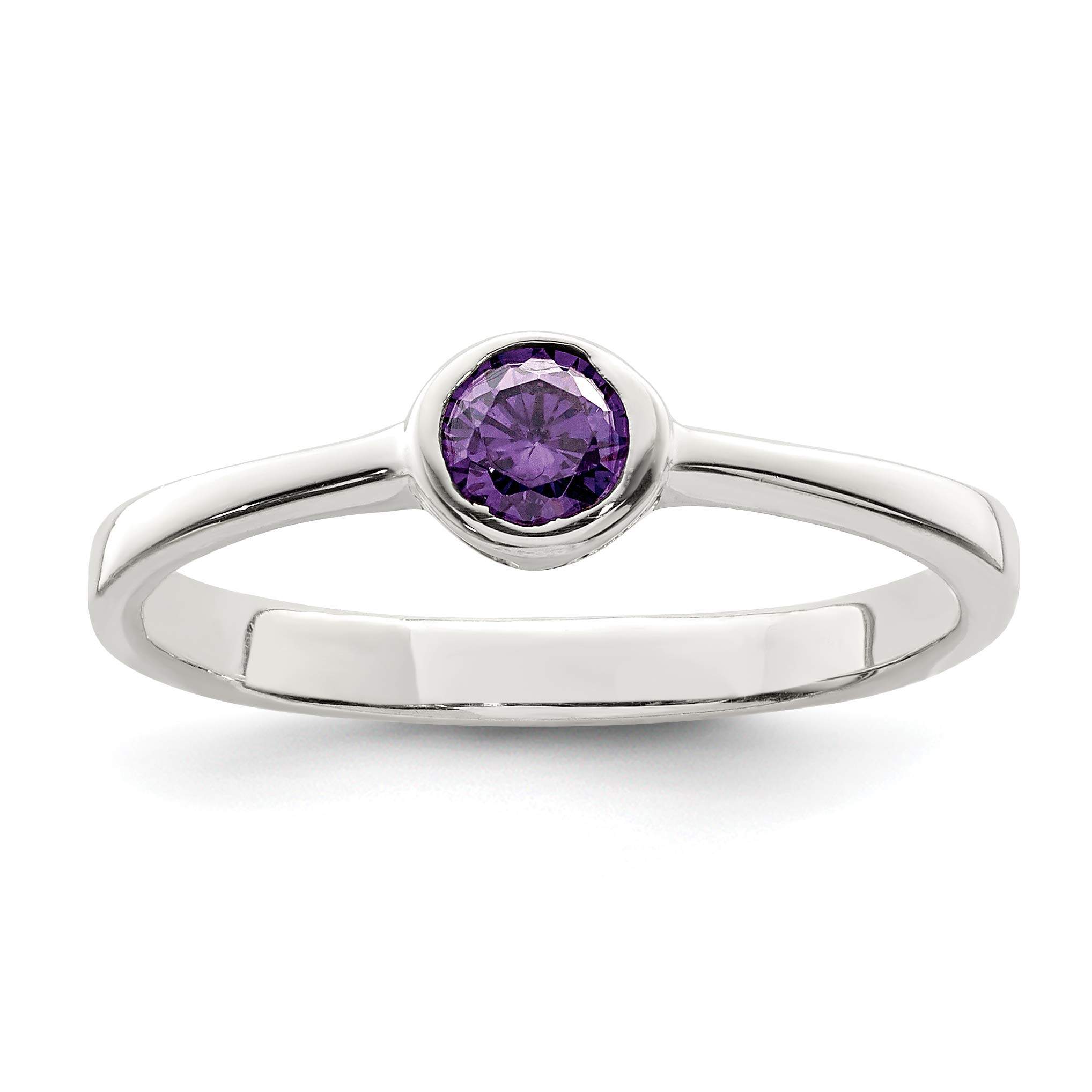 925 Sterling Silver Cubic Zirconia Ring for Women - Purple Round Bezel Jewelry Gift for Her | Engagement, Anniversary