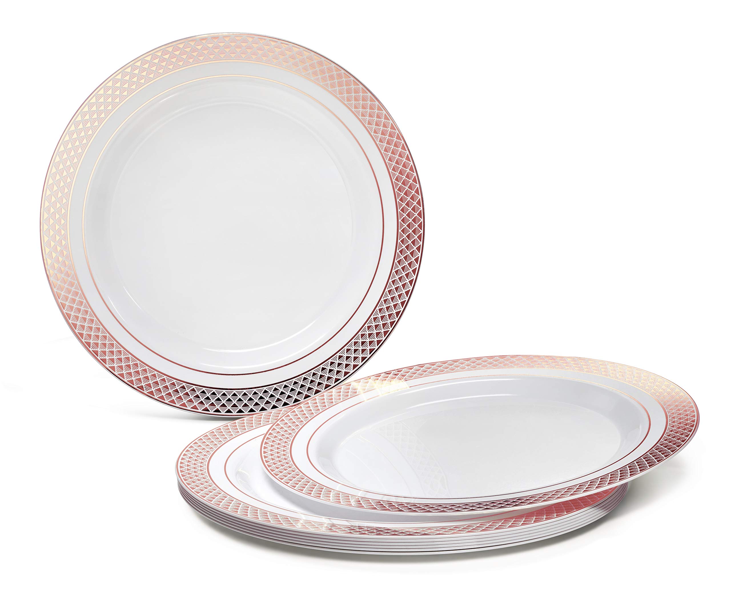 240-Pack Heavyweight Disposable Plastic Plates for Weddings & Parties - 10.5 Inch Elegant Dinner Plates in White & Rose Gold - Perfect for Celebrations, Bridal Showers, Baby Showers & Formal Events