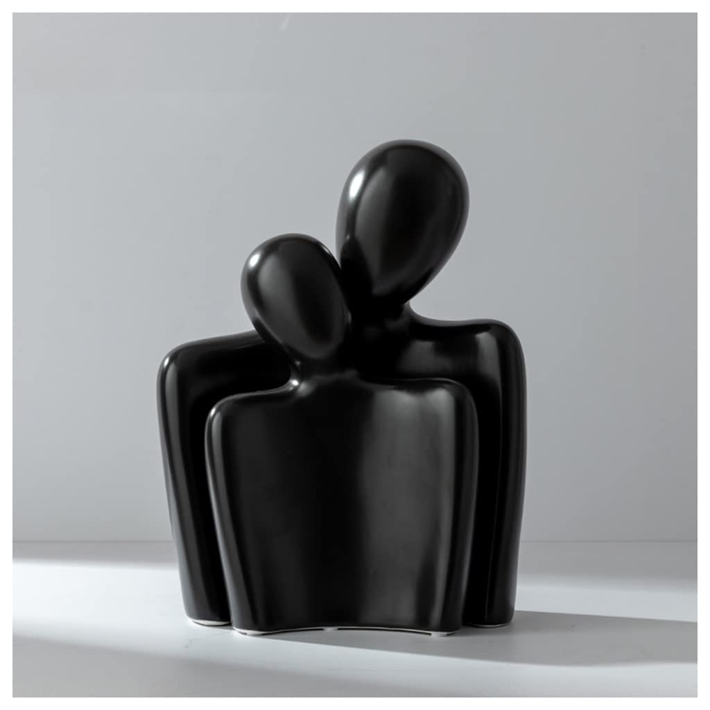 Elegant Black Ceramic Hugging Couple Sculpture - Romantic Home & Office Decor for Shelves, Desktops, Bedrooms - Perfect Gift for Girlfriend, Wedding Anniversary & Valentine's Day - Ideal for Living Room, Bookshelf & Workspace Decorations