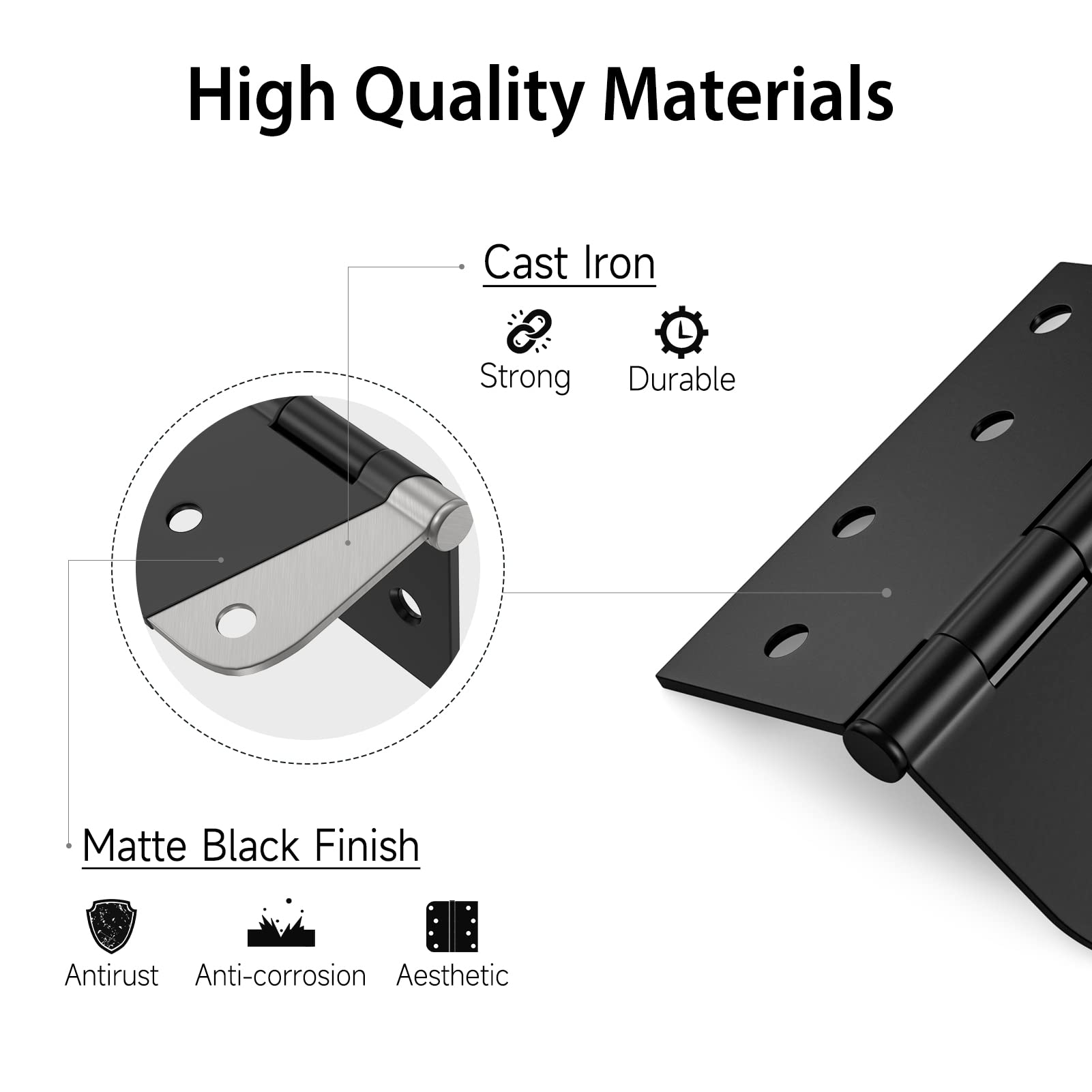 3 Pack 4 Inch Black Exterior Door Hinges with 5/8