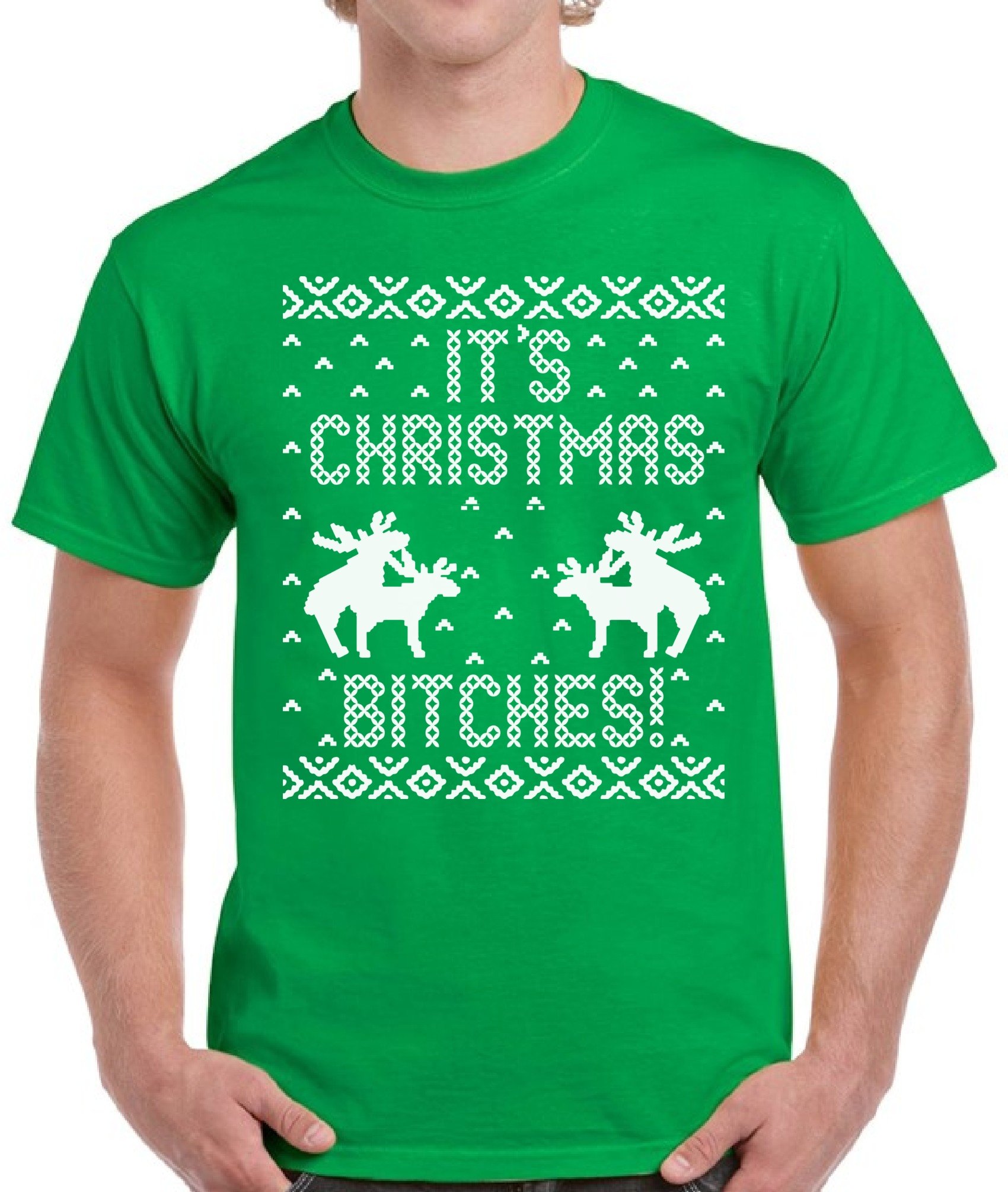 Funny Ugly Christmas T-Shirt for Men - White Holiday Sarcasm Print - 'It's Christmas Bitches' Graphic Tee - Perfect for Ugly Sweater Parties & Festive Gatherings