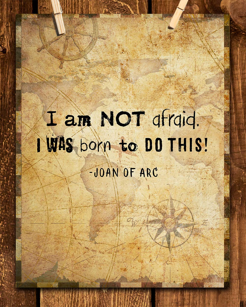 Joan of Arc Christian Bible Quote Wall Art - 11x14 Inspirational Scripture Print with 'I Am Not Afraid' Verse - Religious Home Decor Gift for Women, Family & Friends (Compass Design) - Perfect for Bedroom, Office & Church Decor