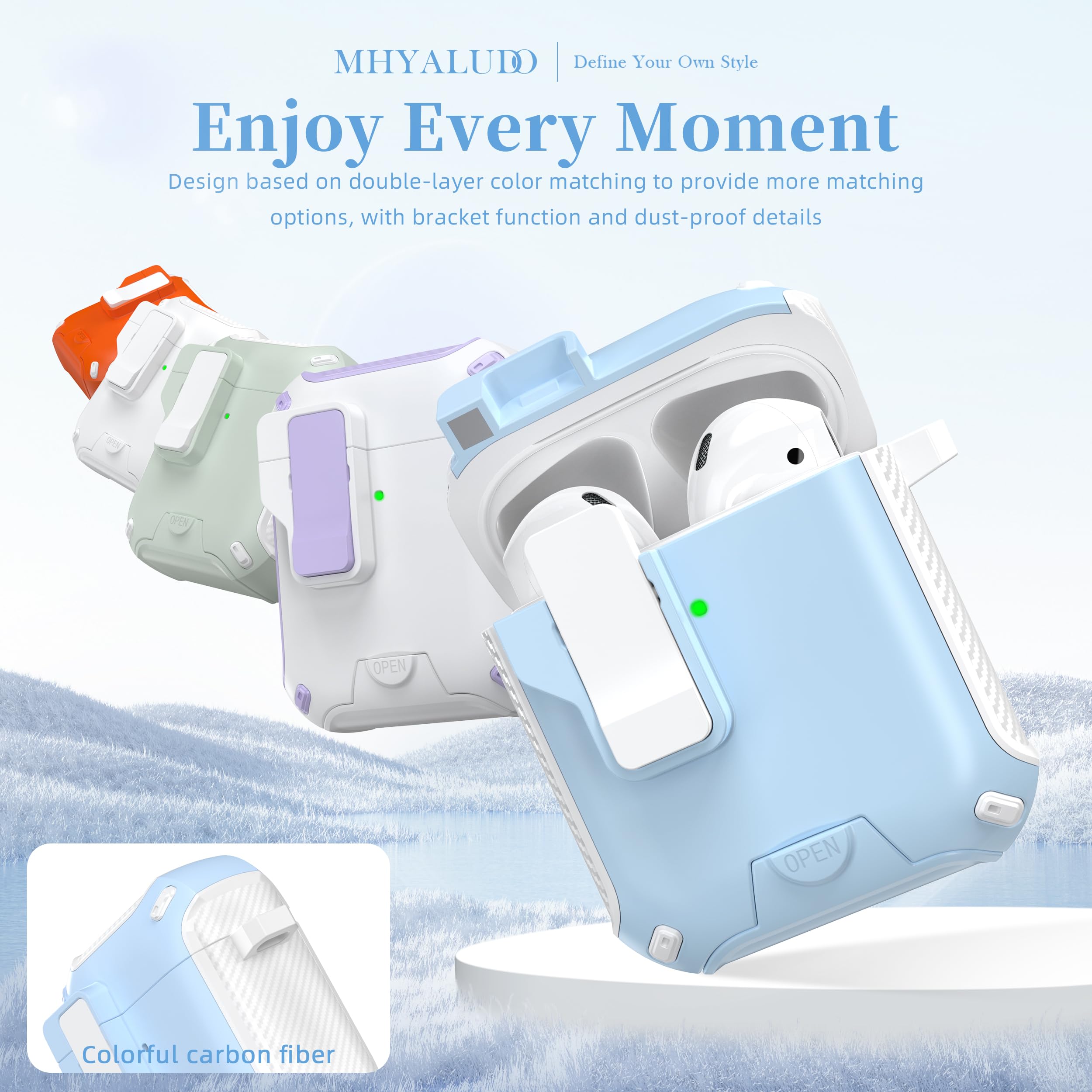 Magnetic AirPods Case Cover for 1st/2nd Gen - Magsafe Compatible, Auto Lock, Dust-Proof Charging Port & Stand Design with Cleaning Kit (Snow White/Sky Blue) - Perfect for Travel, Work & Daily Protection