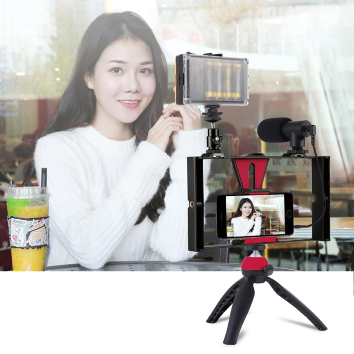PartyKingdom Complete Live Streaming Kit - Adjustable Phone Tripod, Desk Mount Mic Stand with Phone Holder & Stabilizer for YouTube, TikTok, Facebook Live - Perfect for Vlogging, Gaming & Online Classes
