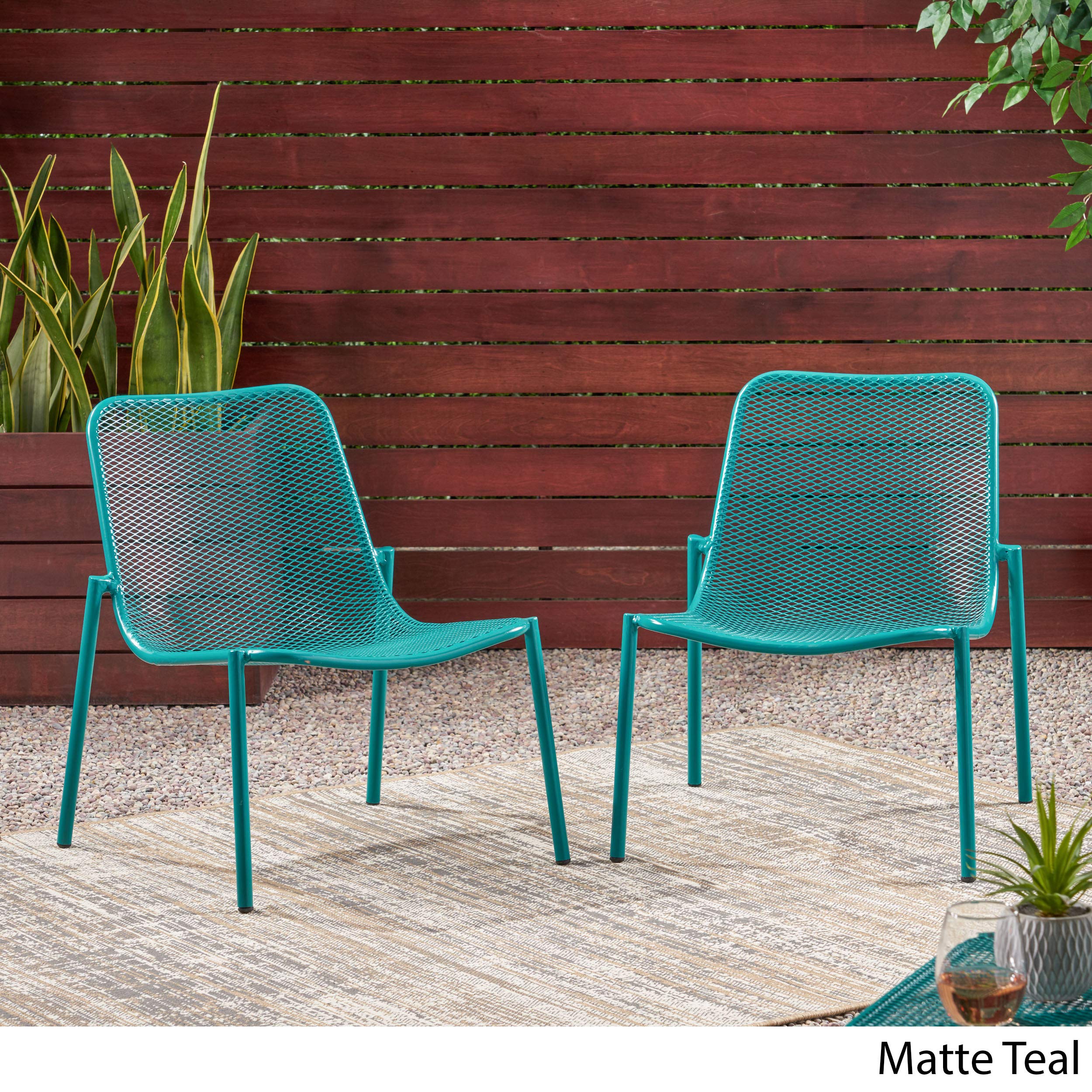 GDF Studio Modern Outdoor Dining Chairs Set of 2 - Waterproof Matte Teal Patio Furniture for Backyard, Garden & Poolside Dining