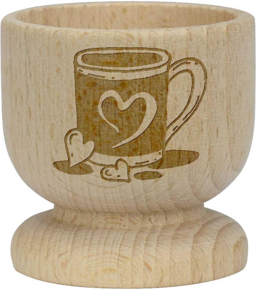 Azeeda Heart-Shaped Wooden Egg Cup - Handcrafted Egg Holder for Breakfast, Kitchen & Dining Decor (EC00020764) - Perfect for Easter, Brunch & Cozy Morning Coffee