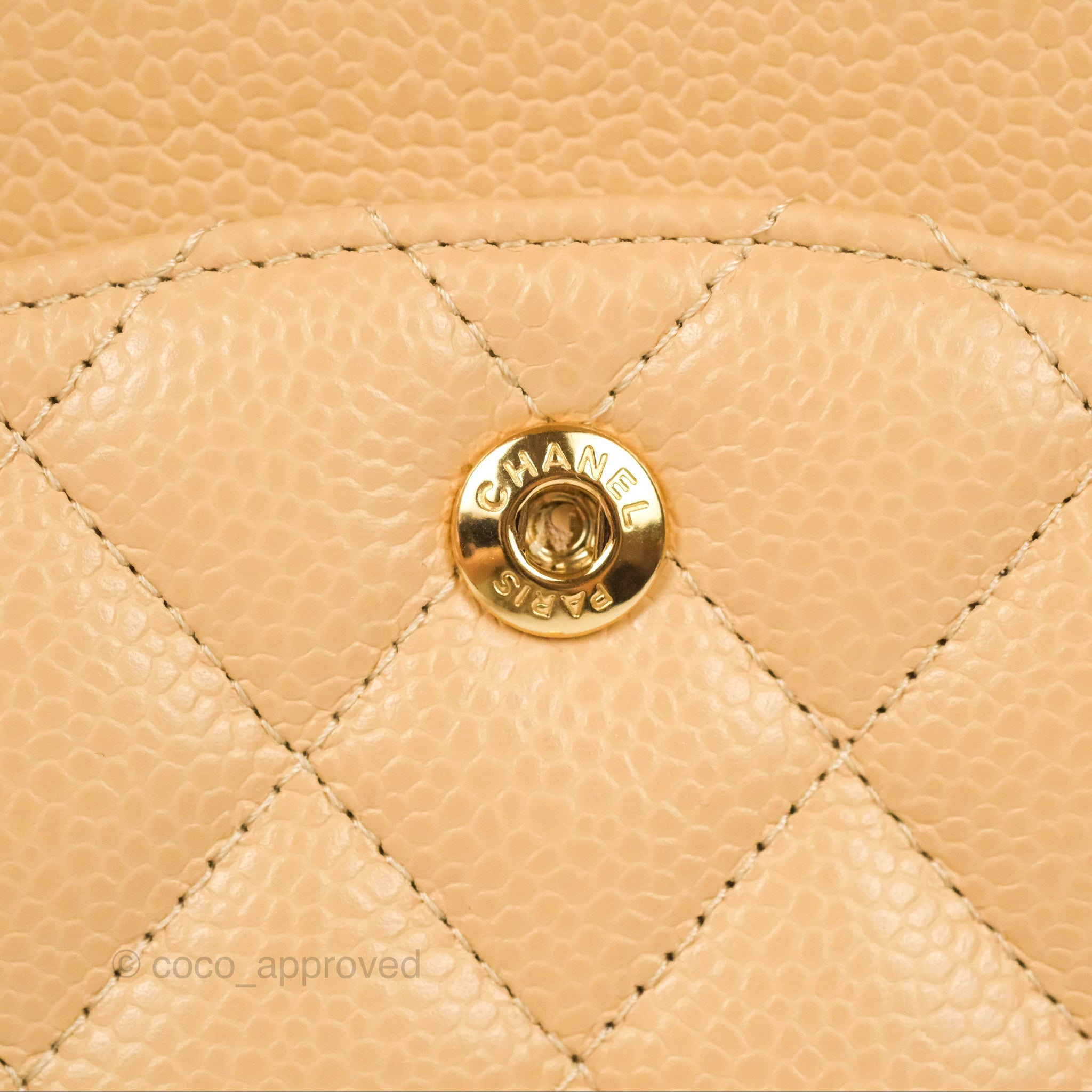 Chanel Classic M/L Medium Double Flap Bag Quilted Beige Caviar Leather with Gold Hardware - Luxury Handbag for Women, Perfect for Work, Parties & Everyday Use