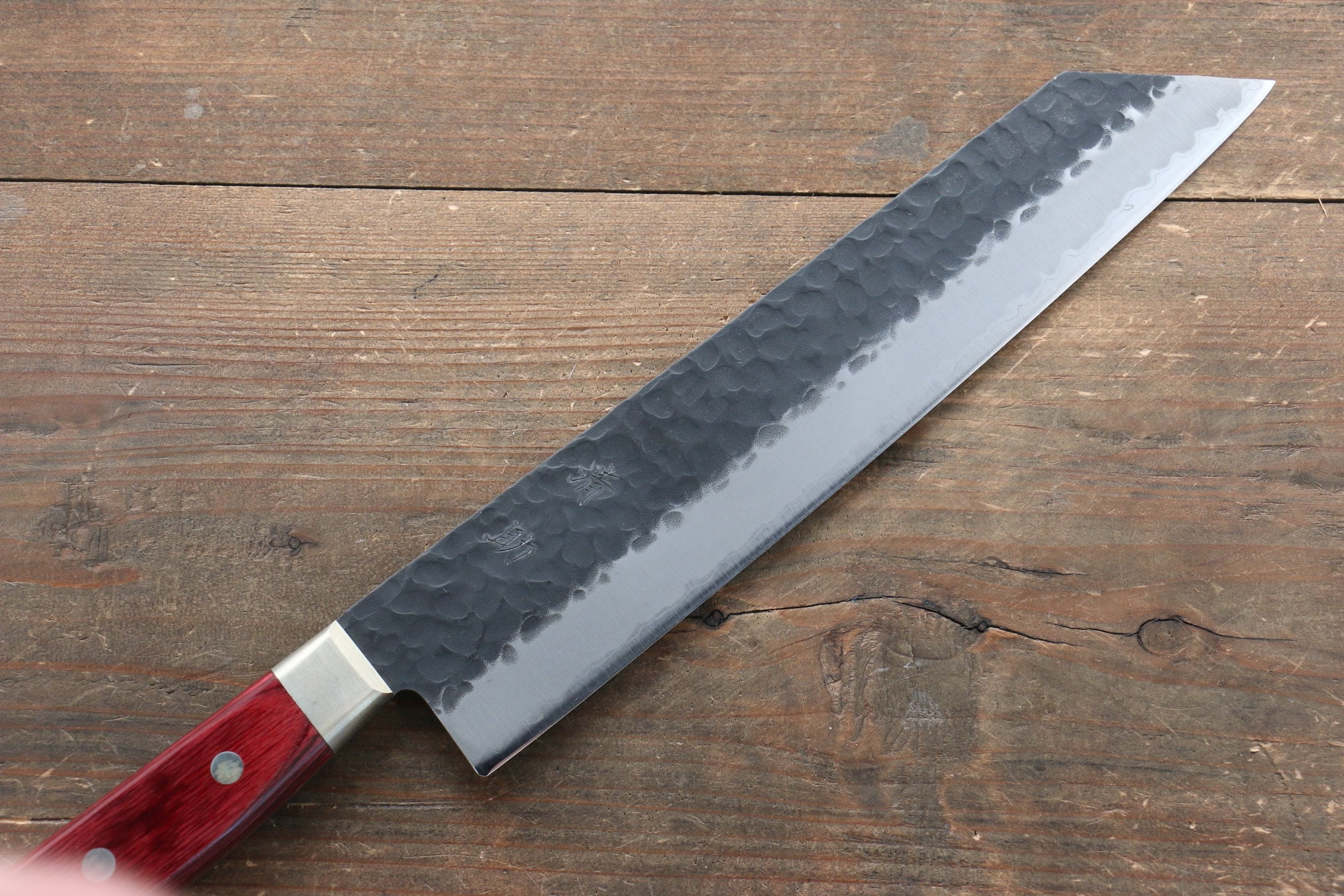 Seisuke Kurobeni Blue Super Hammered Kurouchi Kiritsuke Gyuto Japanese Chef Knife 240mm - Red Pakka Wood Handle - Professional Kitchen Knife for Sushi, Meat Cutting & Precision Cooking