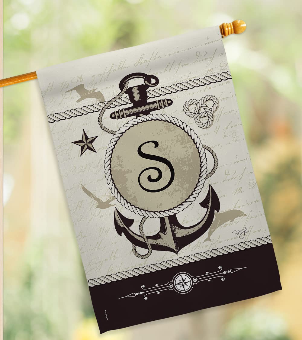 Breeze Decor Coastal Nautical House Flag Set 28x40 with Pole - Perfect for Beach Homes & Outdoor Decor