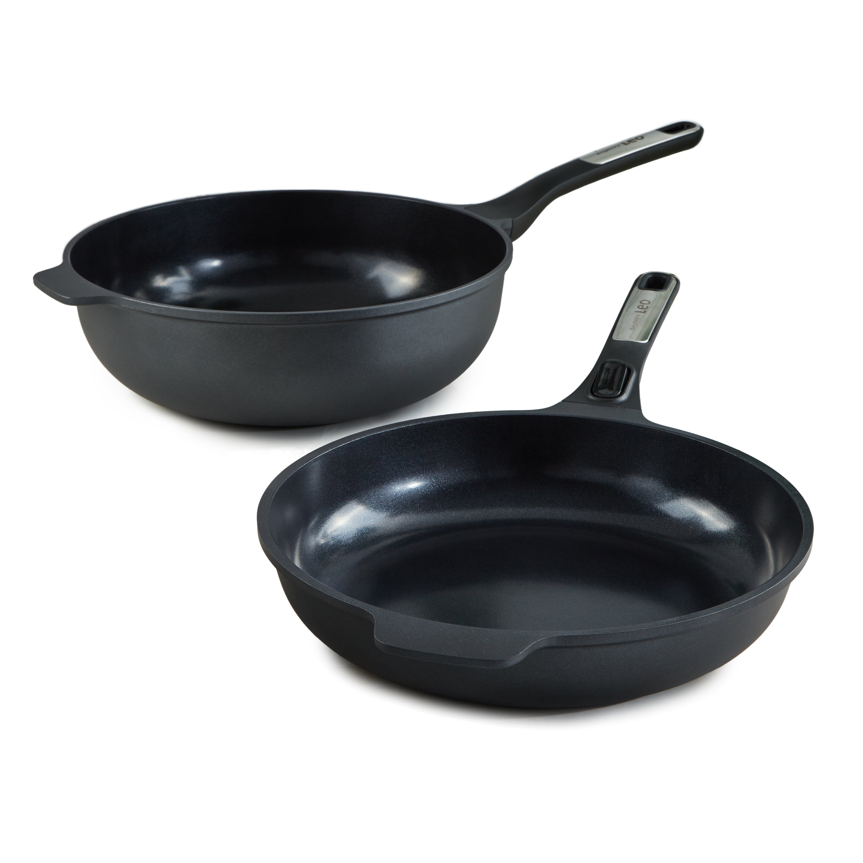 BergHOFF Leo Phantom 2-Piece Nonstick Ceramic Stir Fry Cookware Set - Eco-Friendly Recycled Material - Perfect for Healthy Cooking & Asian Stir-Fry Dishes