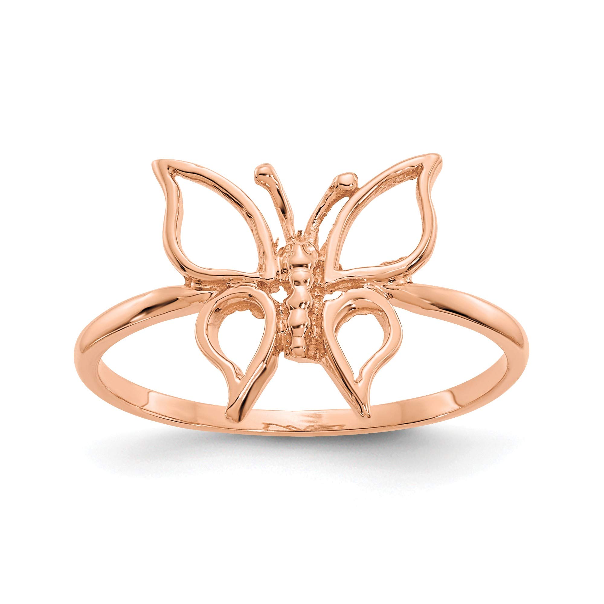 14k Rose Gold Polished Butterfly Ring for Women - Size 7, Dainty Rose Gold Jewelry Gift for Her - Perfect for Valentine's Day, Anniversary & Everyday Wear