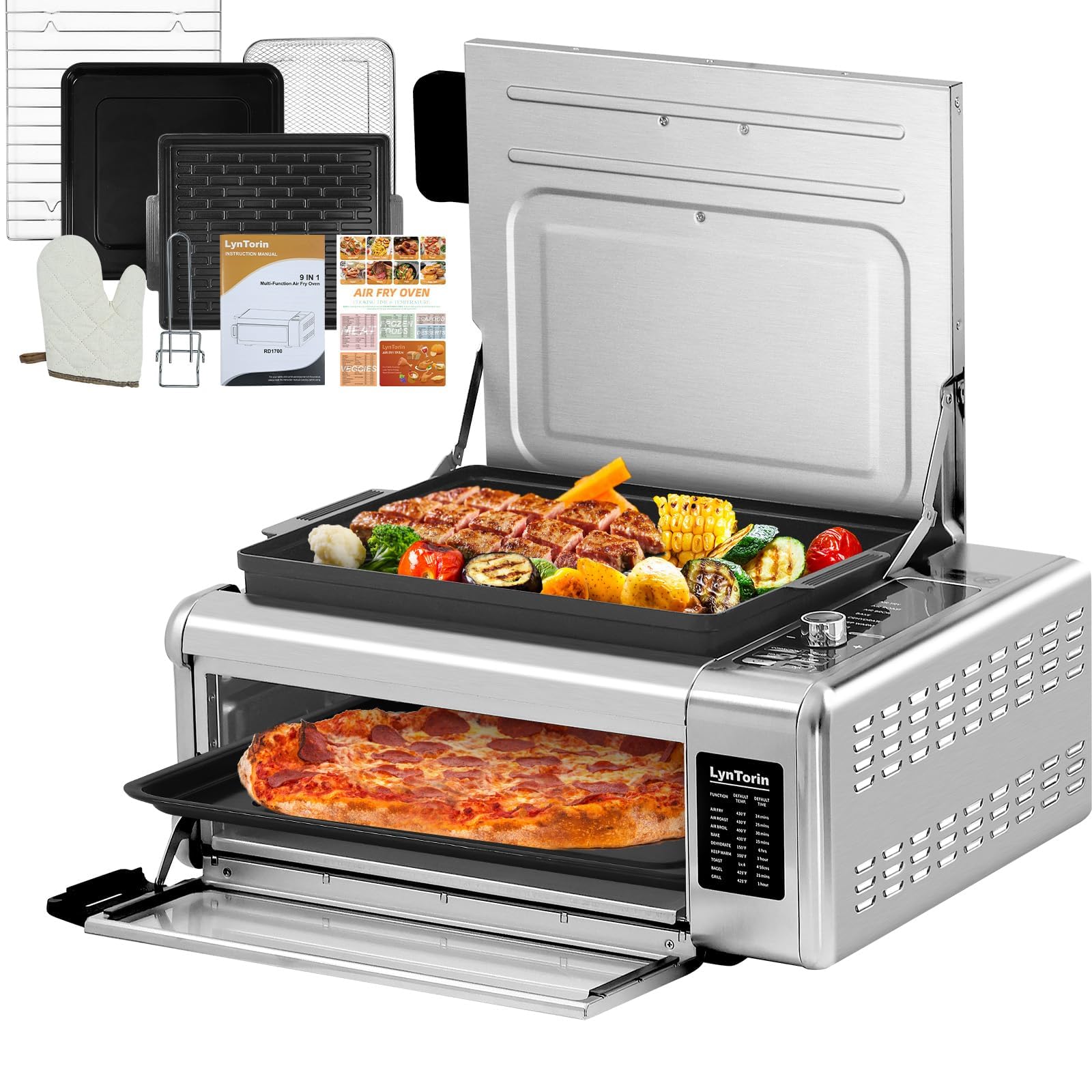 10-in-1 Digital Air Fryer & Pizza Oven Combo - Countertop Convection Oven with Flip-Up Design Saves 50% Space - Electric Toaster Oven for Baking, Roasting & Air Frying - Easy to Clean & Use - Perfect for Small Kitchens, Dorms & Apartments