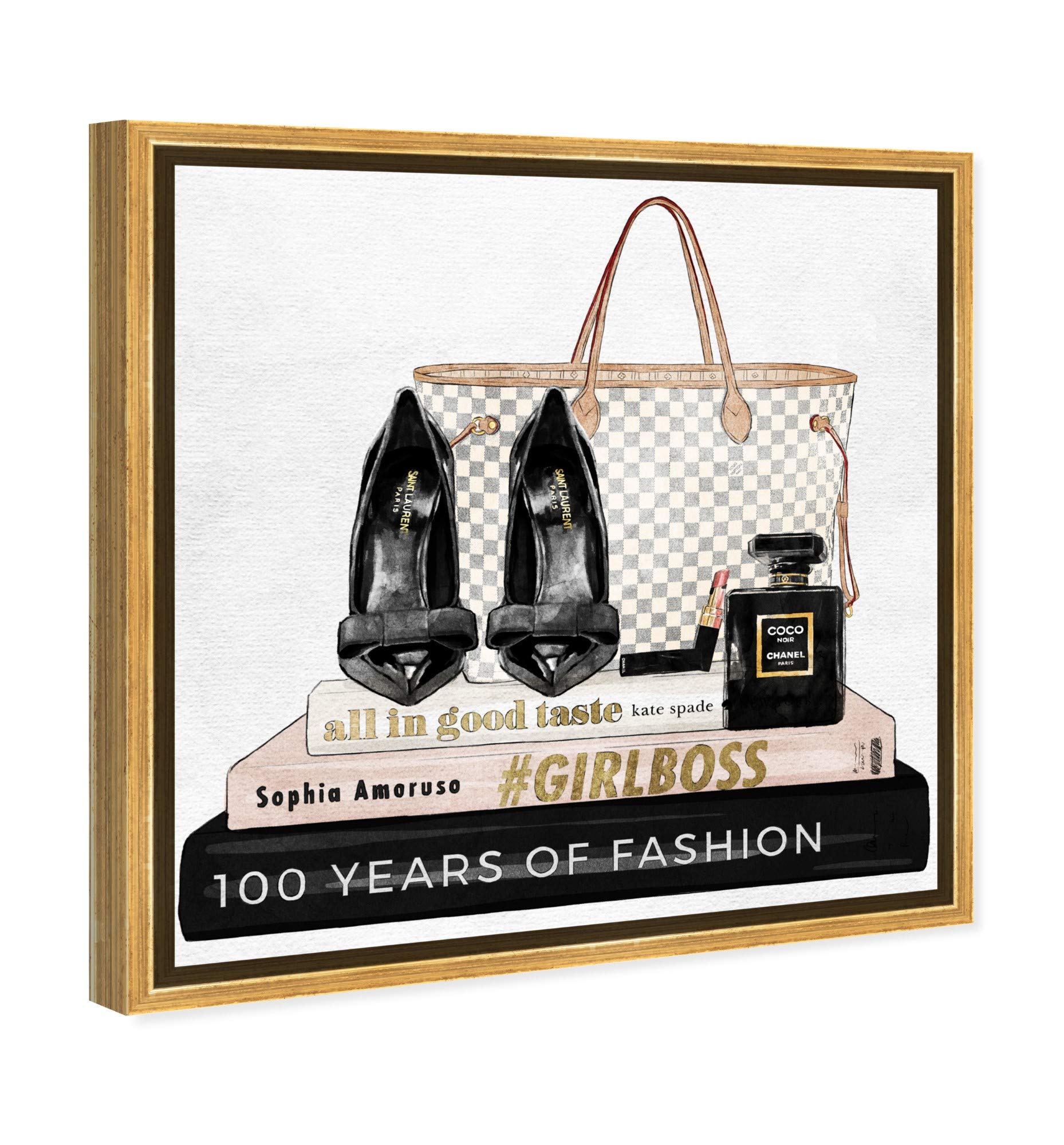 Oliver Gal Artist Co. 'Going Out Books' Fashion Wall Art Canvas Print - 30x30 Inches Gold Framed Home Decor for Living Room, Bedroom & Office