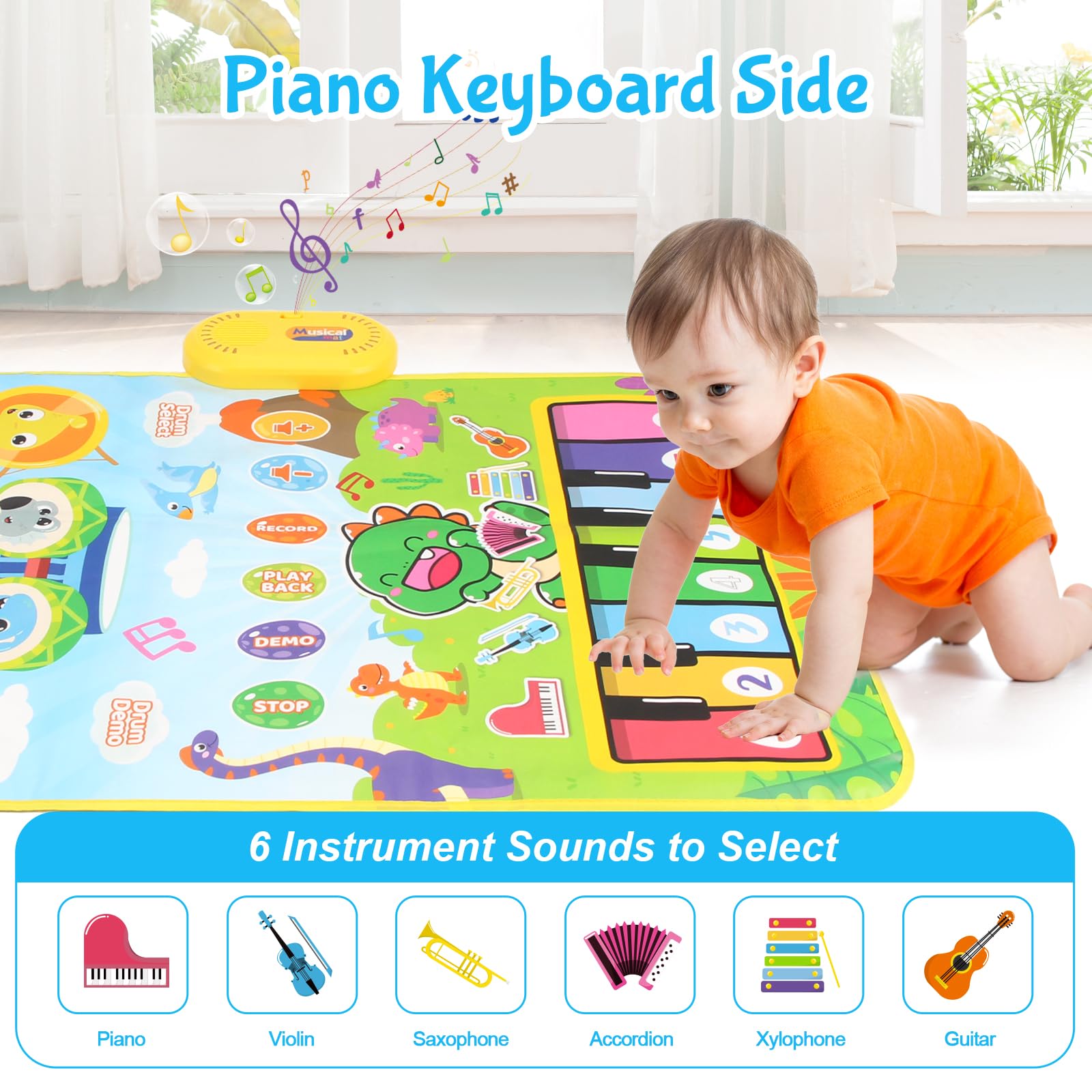 Soft Dinosaur Musical Play Mat - Montessori Sensory Toys for Babies 0-6 Months | Educational Gift for 1-4 Year Old Toddlers (Boys & Girls) | Perfect for Easter Basket Stuffers, Nursery Playtime & Early Learning Development