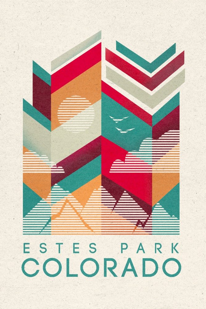 Estes Park Colorado Geometric Line Art Print - 24x36 Signed Wall Decor Poster | Modern Home & Office Artwork for Living Room, Bedroom & Office Decor
