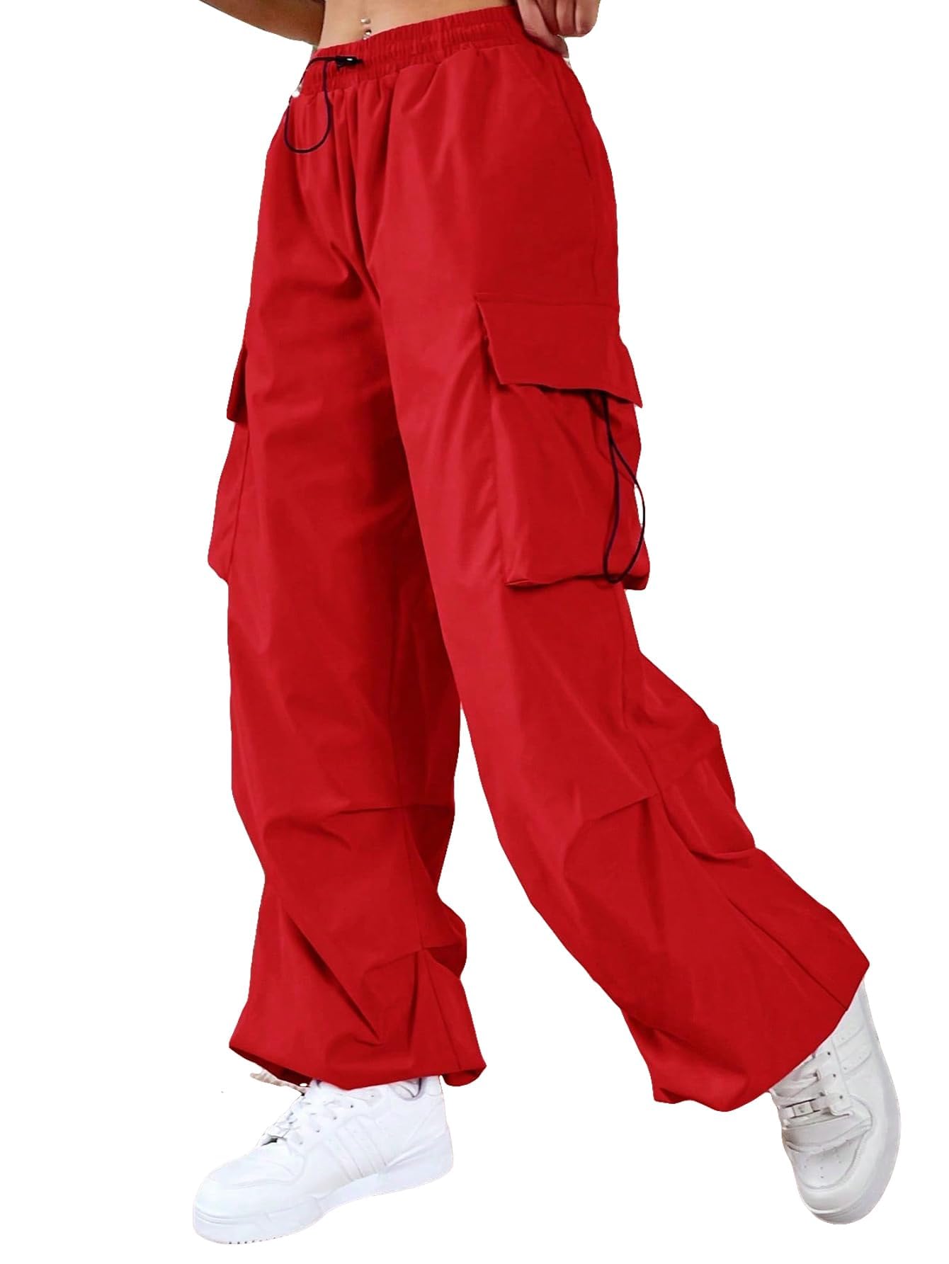 SweatyRocks Women's Casual Cargo Pants with Elastic Waist & Drawstring - Loose Fit Flap Pocket Trousers for Outdoor, Travel & Everyday Wear