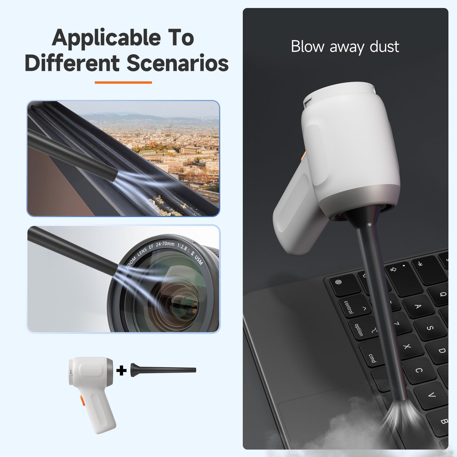 Powerful 8000PA Cordless Handheld Vacuum Cleaner - 3-in-1 Mini Vacuum for Car, Keyboard & Home - Rechargeable Dust Buster with Air Blower & Hand Pump (White) | Perfect for Cleaning Vehicles, Electronics & Inflating Small Items