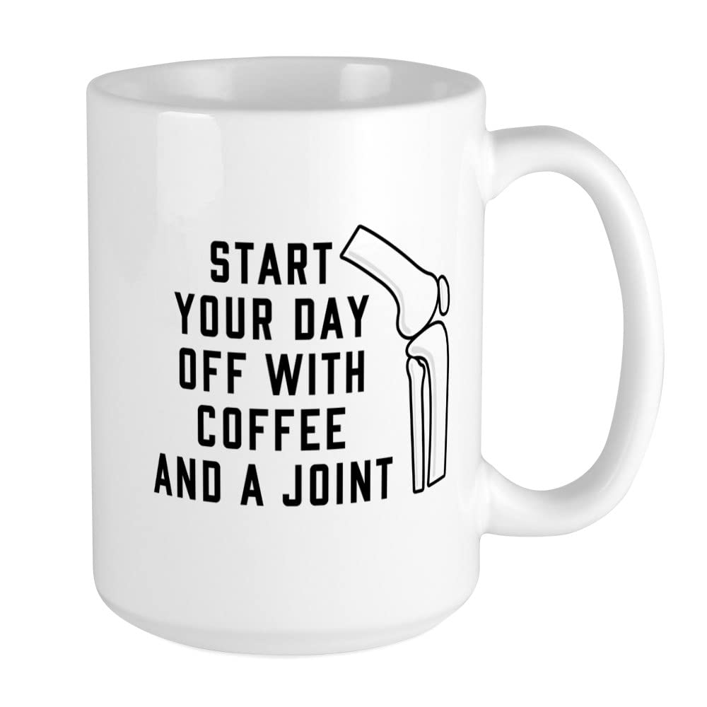 CafePress Coffee And A Joint Ceramic Coffee Mug 15 oz - Funny Tea Cup for Coffee Lovers & Stoner Gifts - Perfect for Home, Office & 420 Parties