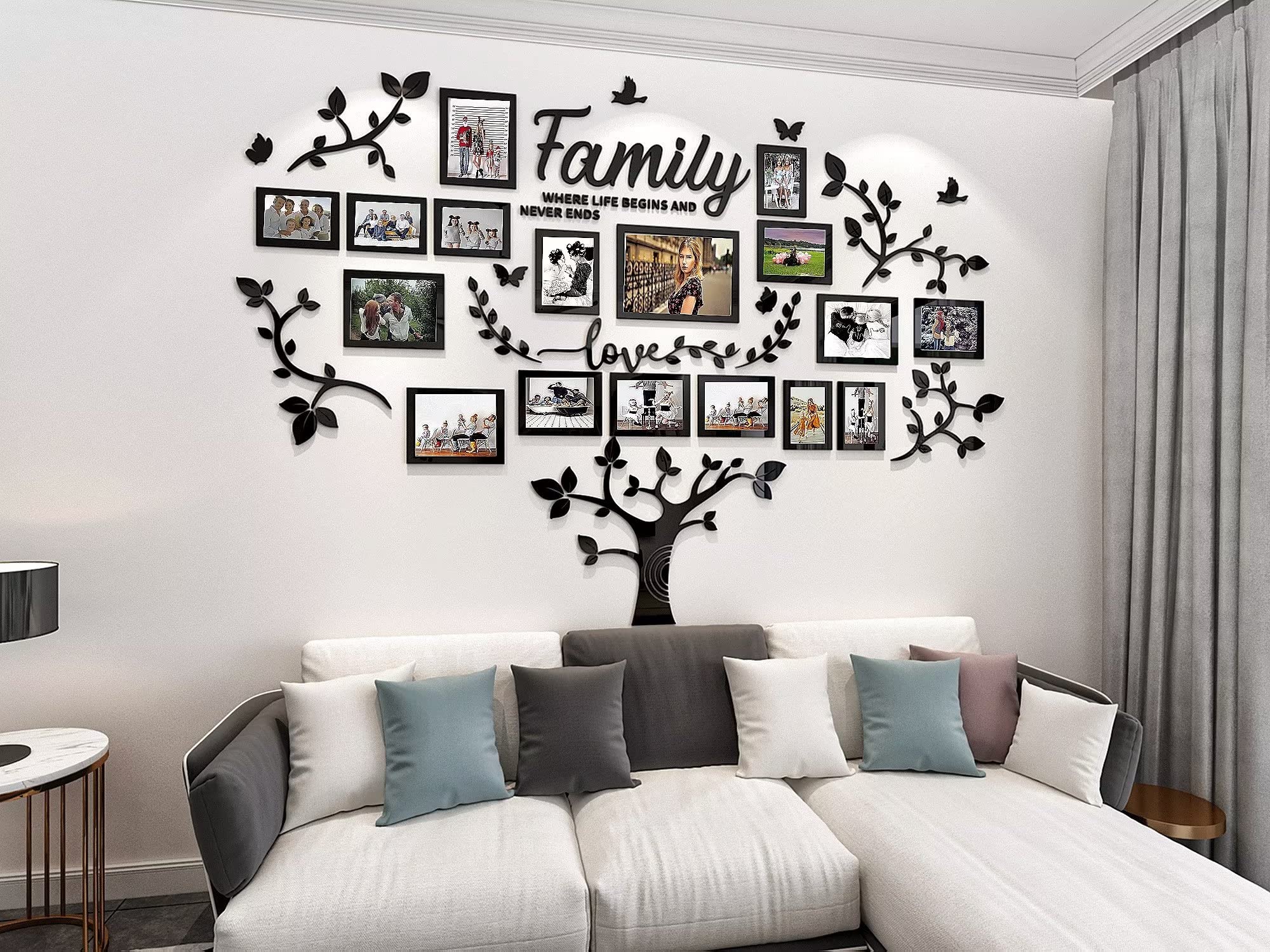 DIY 3D Family Tree Wall Sticker - Black Picture Frames Collage for Living Room Decor | Perfect for Home Wall Art, Photo Displays & Interior Design
