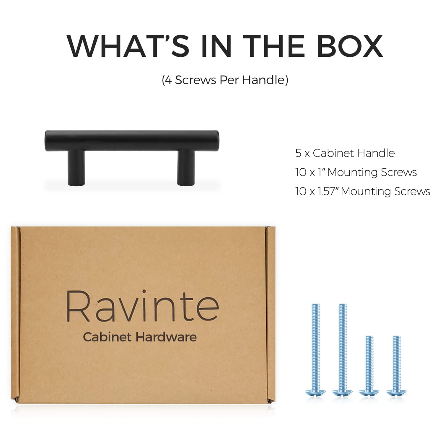 Ravinte 5 Pack 1-1/4 Inch Cabinet Knobs & 5 Pack 4 Inch Matte Black Pulls - Durable Kitchen Cabinet Hardware for Modern Home Decor